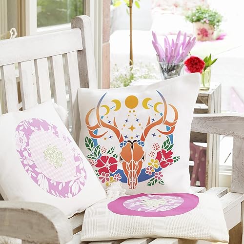 Miniatura 4 de FINGERINSPIRE Plantillas de calavera de ciervo de 11.8 x 11.8 pulgadas, plantilla de plástico con patrones de cabeza, luna y flores, reutilizable,