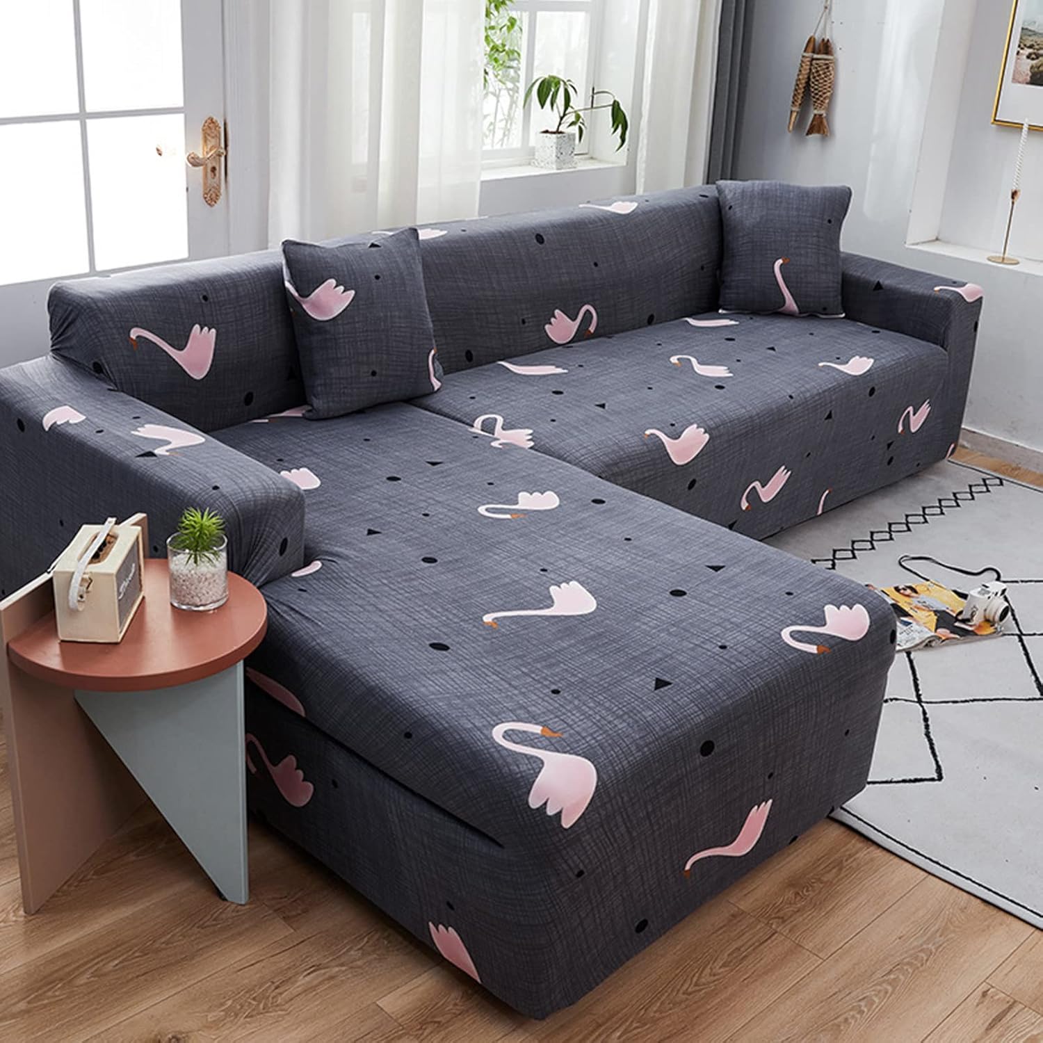 1-Piece L Shape Sofa Cover,Stretch Sofa Slipcover Elastic Fabric Print Chair Loveseat Couch Cover Universal Spandex Furniture Protector,Print 55,Single Seat(90-140cm/35-55inch)