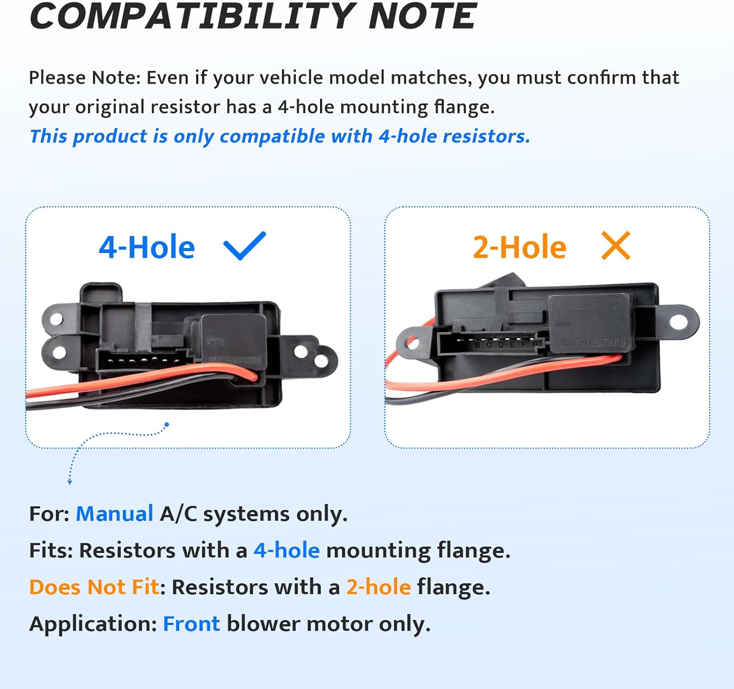 Front AC Blower Motor Resistor HVAC Heater A/C Kit for Chevy Silverado 1500 2500 Tahoe Avalanche Suburban, GMC Sierra Yukon XL, Cadillac Escalade, 2002 2003 2004 2005 2006, 15-81086 89019088 RU571