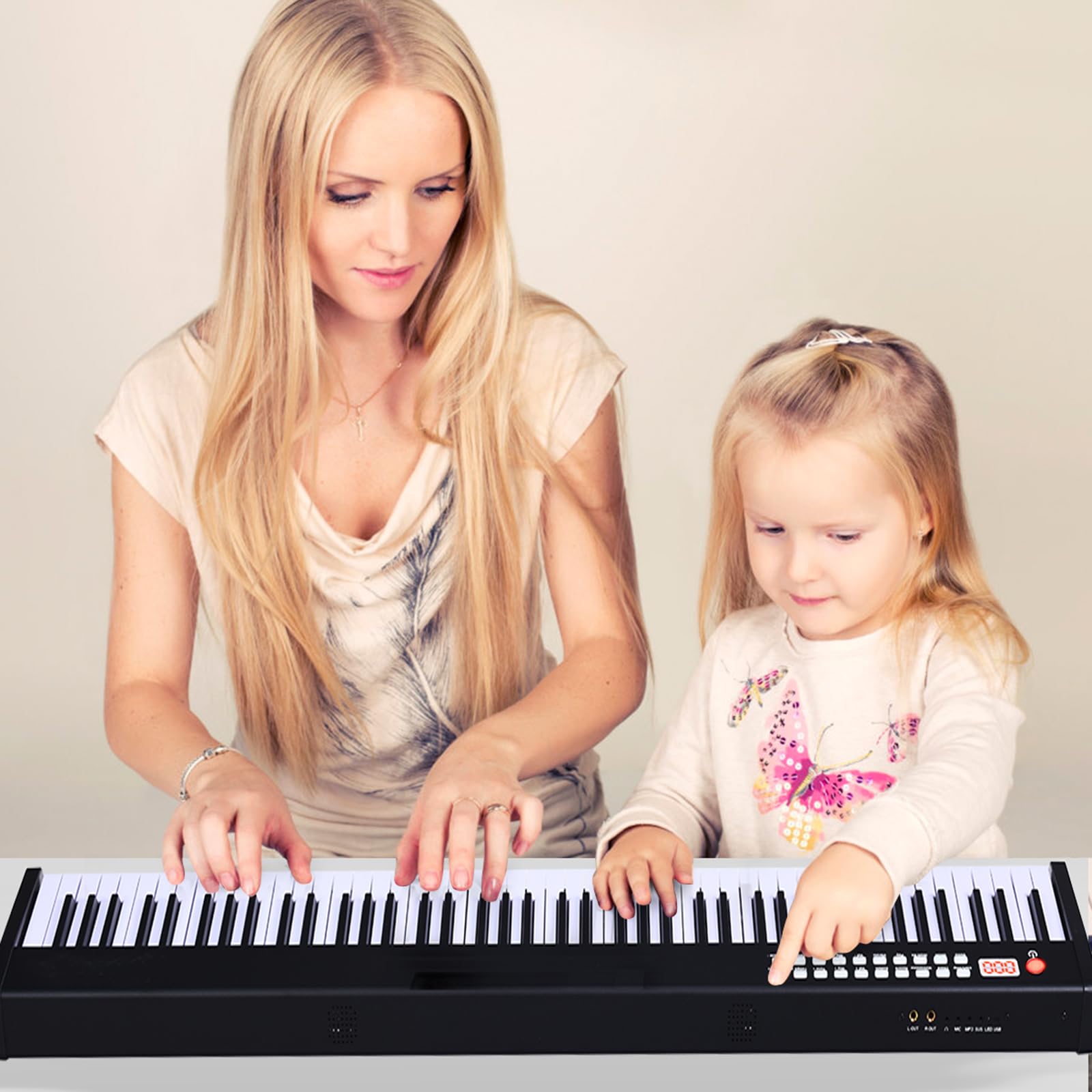 KOMFOTTEU Pianoforte Digitale 88 Tasti Multifunzionale, Tastiera Elettronica con Funzione Bluetooth, Pianola Semi-Pesato per Principianti con Pedale di Sustain, 127 x 21,5 x 6,5 cm (Nero)