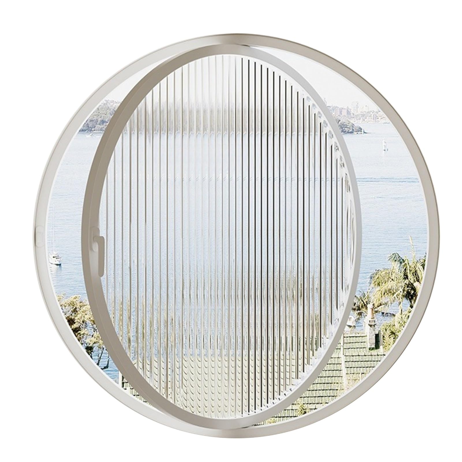 Ventana giratoria Redonda de 360°, Ventana de cobertizo empotrada de 23,6 a 39,4 Pulgadas con Marco de Aluminio y Ventana abatible de Vidrio Templado Estriado, 1,2 Pulgadas de Profundidad (b