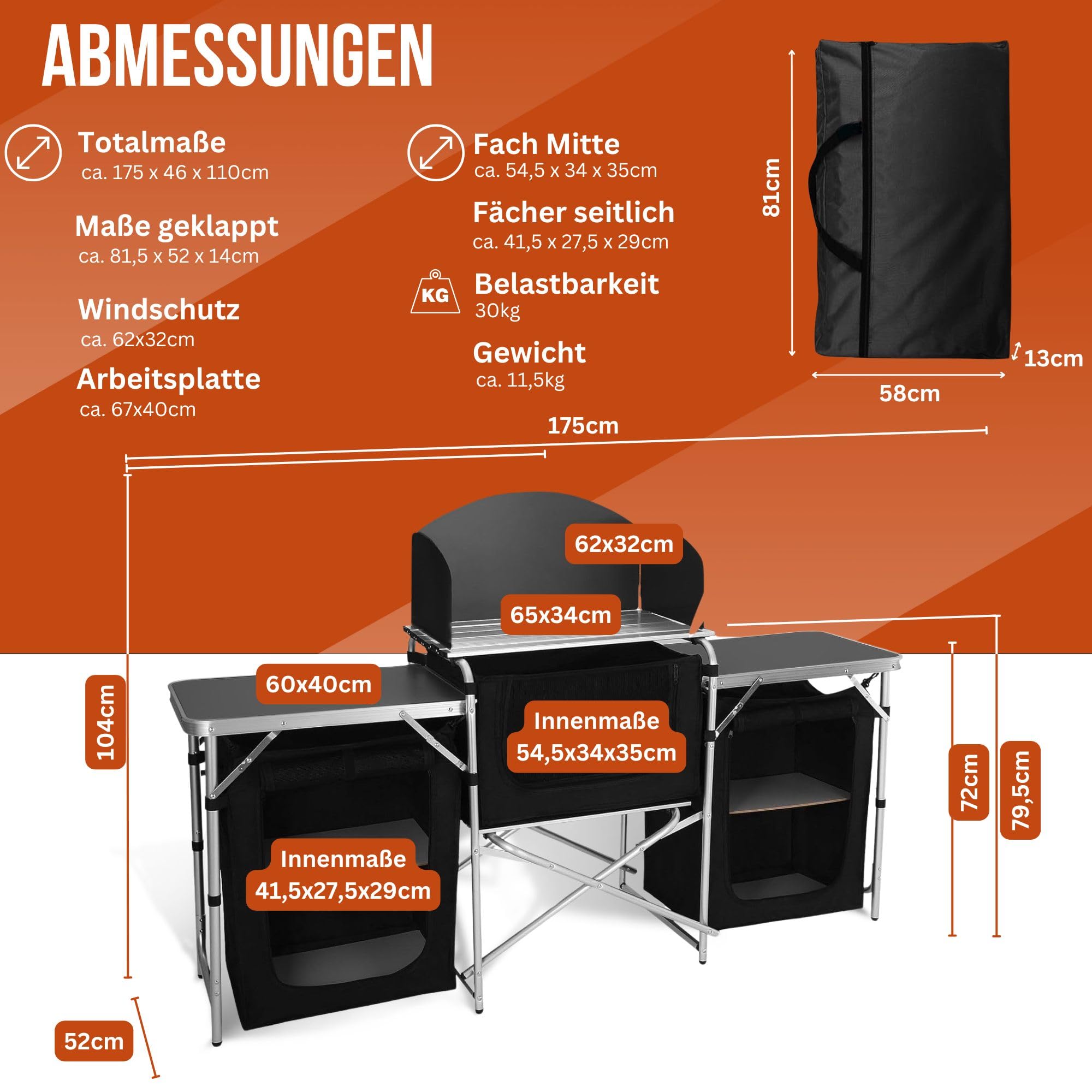 Campingküche Küche inklusive Gaskocher, 4 Gaskartuschen & Töpfen/Camping Outdoor Vorzelt Campingmöbel Campingschrank
