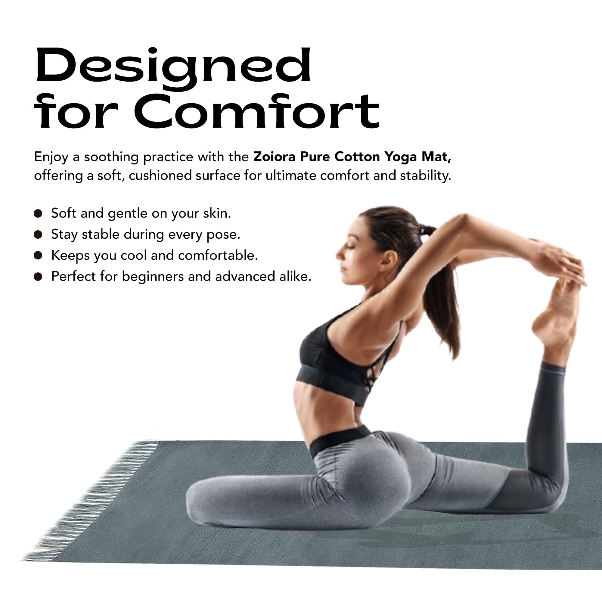 Tappetino da yoga in cotone biologico, ecologico, antiscivolo, per casa e studio, comodo, traspirante e lavabile, tappetino fitness sostenibile per meditazione, pilates e hot yoga