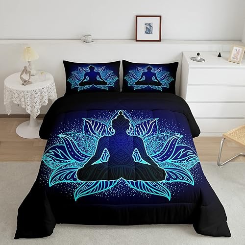 Miniatura 1 de Manfei Juego de edredón de yoga para niños tamaño Queen juego de ropa de cama exótica bohemio con diseño floral de mandala decoración de dormitorio