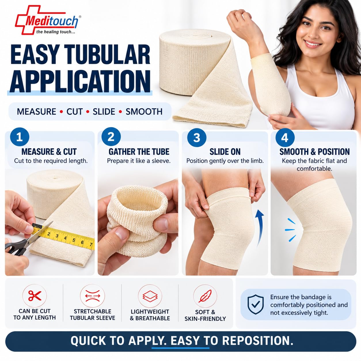 Latex-Free Cotton Spandex Tubular Elastic Support Bandages for Compression Sports Protection Soft, Fragile Skin. (Available in Sizes B,C,D,E,F) (Size B - 6.25CM (W) X 1MTR (L) Beige Colour) — Amazon image 4
