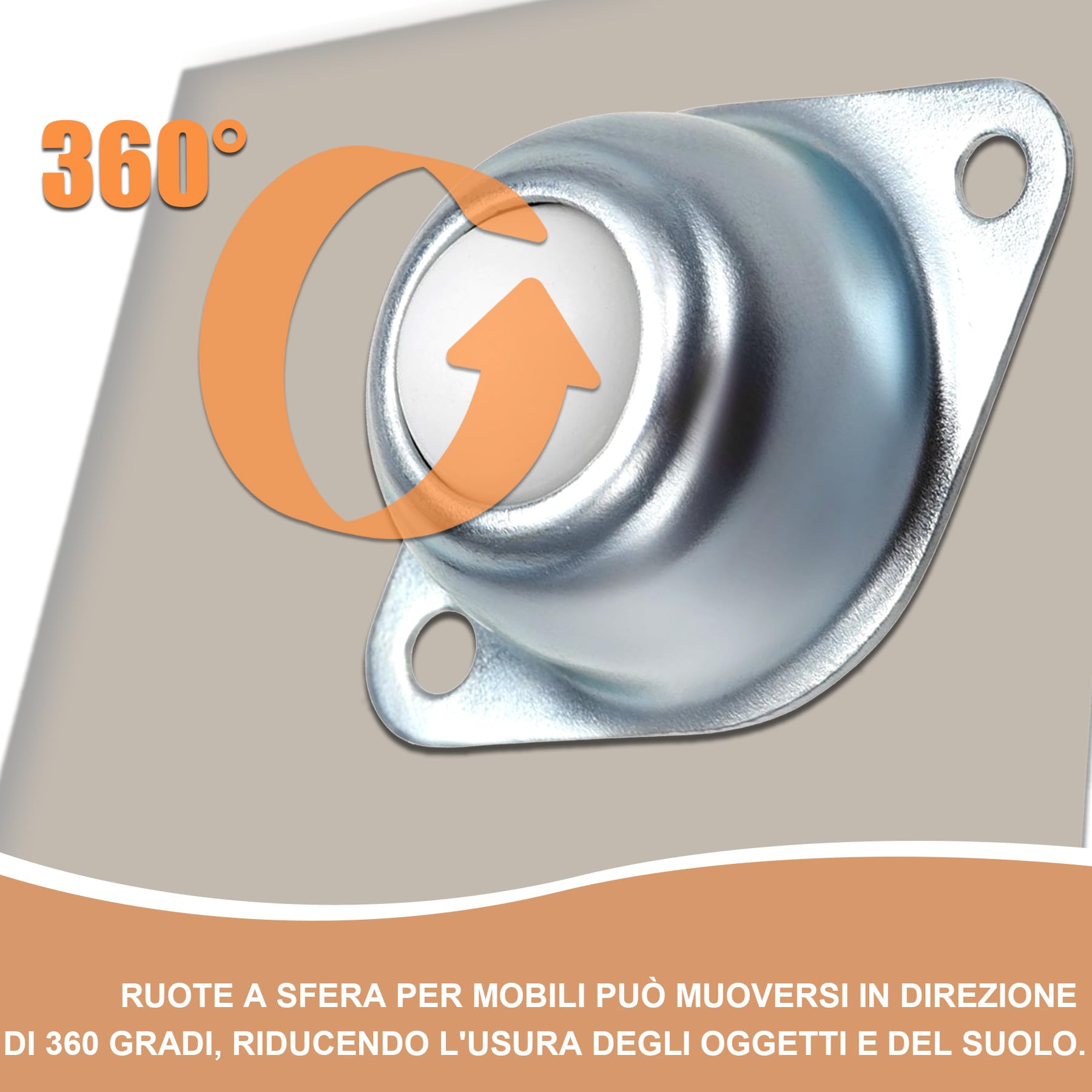 6 Pezzi Rotelle a Sfera per Mobili, Ruote di Trasferimento a 360 Gradi in Nylon, Rulli di Trasporto Silenziosi per Divani, Scaffali e Contenitori, con 12 Viti Inlcuse, Argento