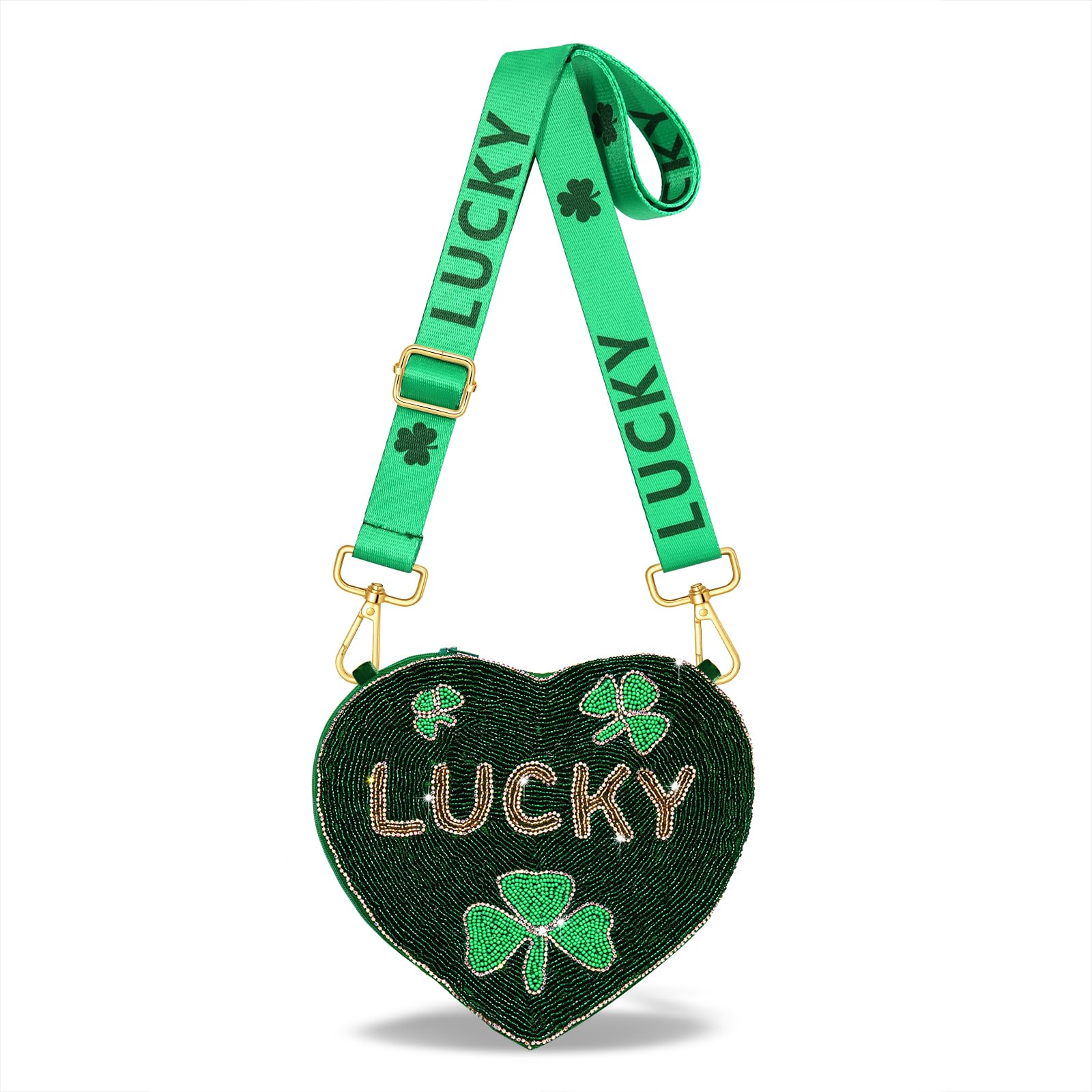 CEALXHENY St.Patrick’s Day Purse for Women Beaded Lucky Shamrock Crossbody Purse Green Irish Shoulder Bag Party Favors Gifts