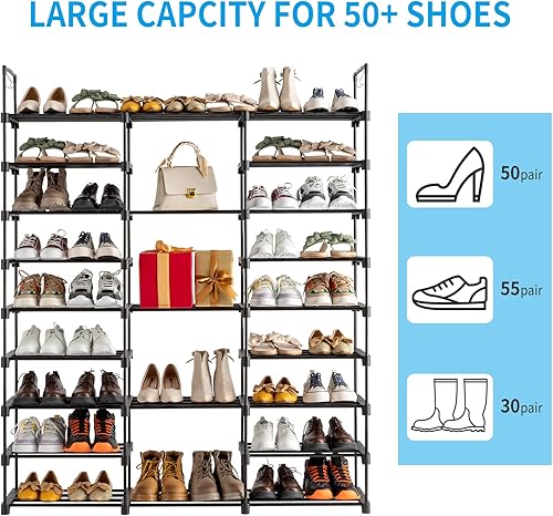 Miniatura 5 de Zapatero alto de 10 niveles  Organizador de zapatos independiente  Organizador de armario de metal y tela no tejida  Soporte apilable para zapatos