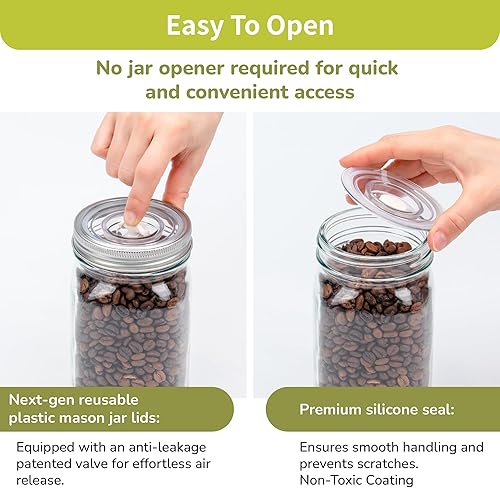 Miniatura 7 de SealVax Mason Jar Vacuum Sealer Kit  Auto-Stop Wide Mouth Vacuum Sealer + 6 Reusable AS Airtight Lids with Patented Valve, Compatible with Ball &