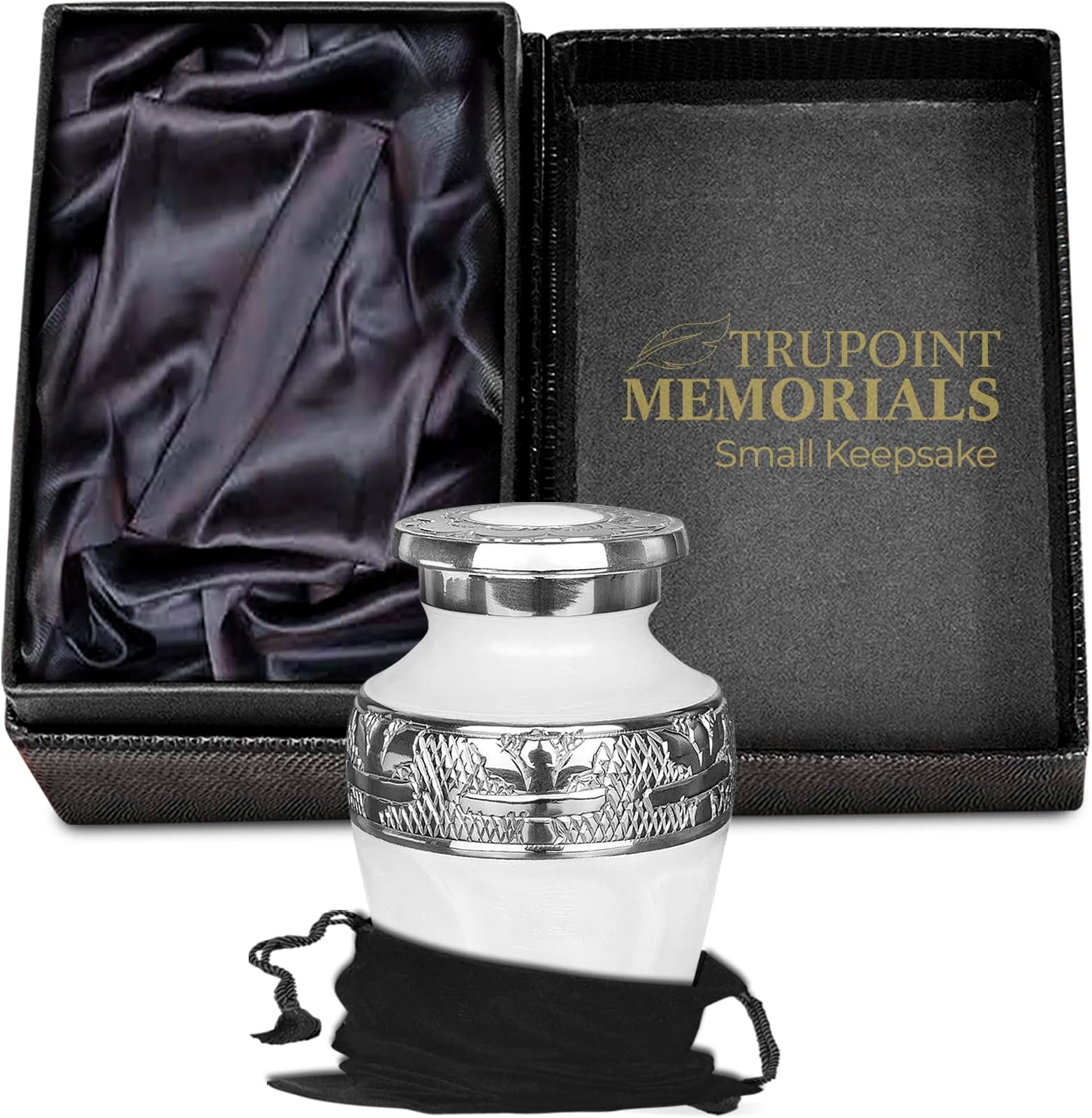 Trupoint Memorials Small Urns for Human Ashes Keepsake, Decorative Mini Cremation Urn for Adult Men & Women, White with Silver Lining
