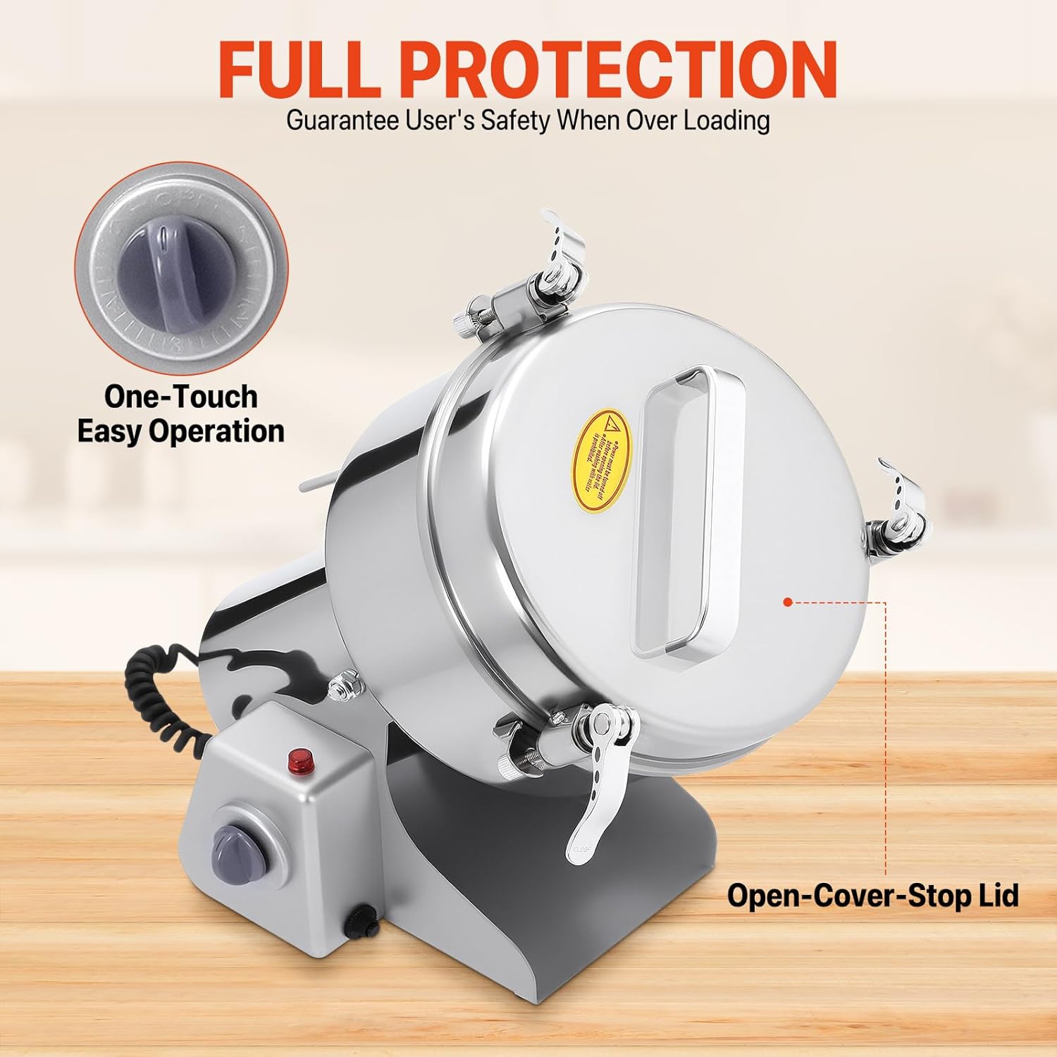 2500g Electric Grain Mill Grinder, 4500W High Power Commercial & Home Flour Mill, 110V Stainless Steel Wheat Grinder, 50-300 Mesh Dry Spice Mill with Accessories
