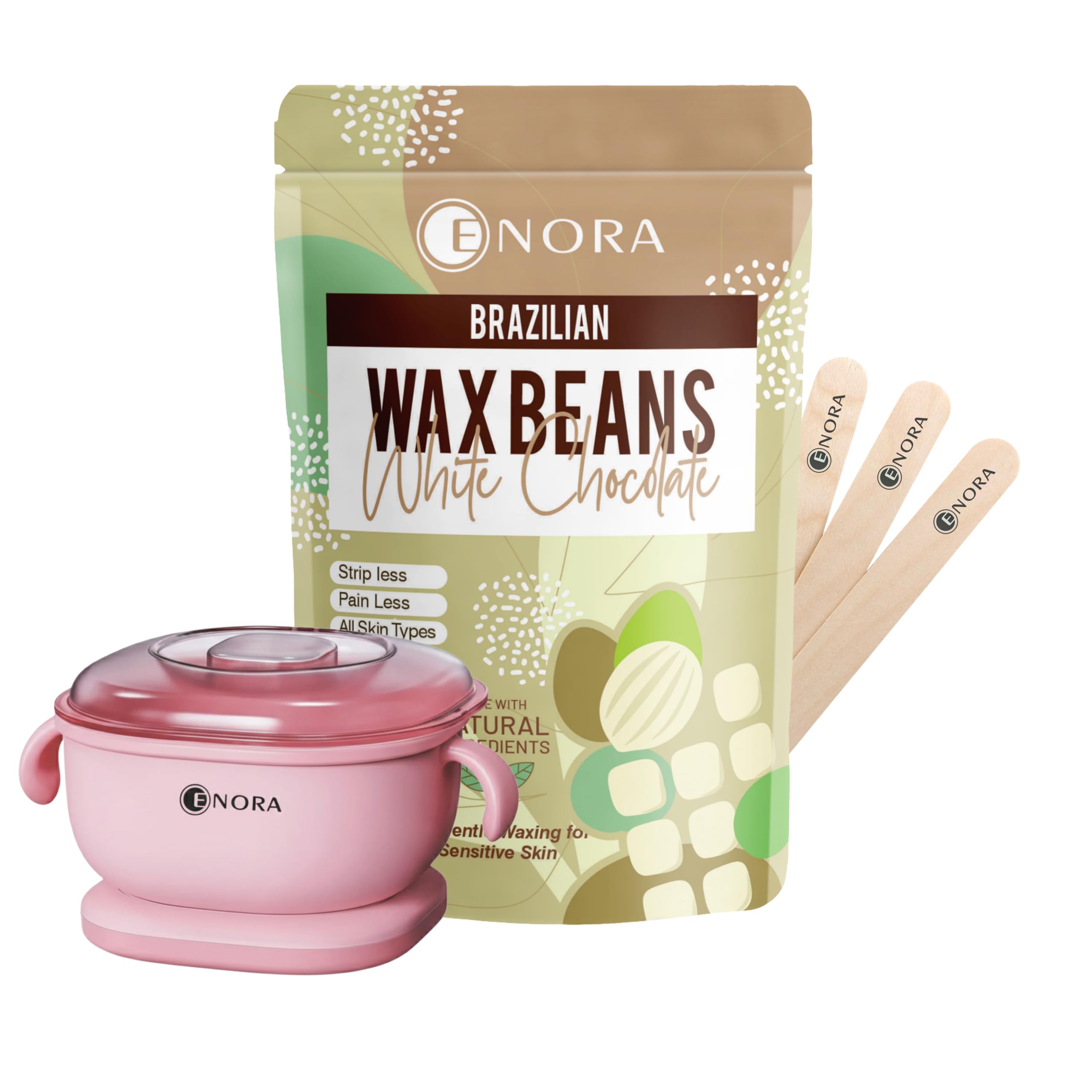 ENORA Premium Waxing Kit for Women - Silicone Wax Warmer for Hair Removal, Eyebrow, Bikini, Legs, Face, Brazilian Wax & More - Machine + 1-Pack Hard Wax Beads -white chocolate(100 g)+ Accessories