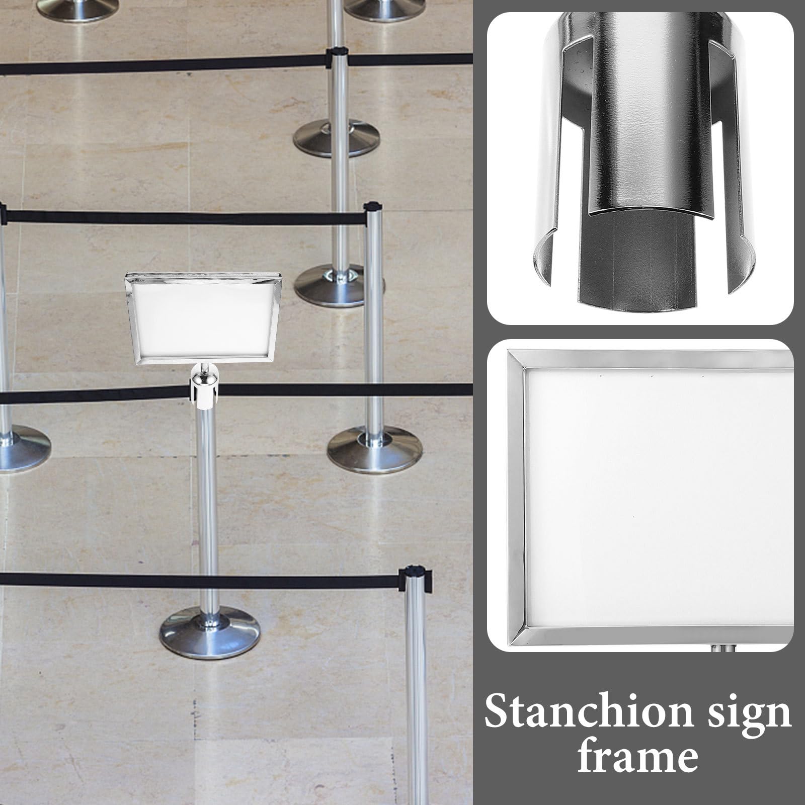 Soporte de doble cara de acero inoxidable para carteles horizontales A4 resistente a la humedad en espacios públicos y comerciales, fácil instalación y diseño duradero