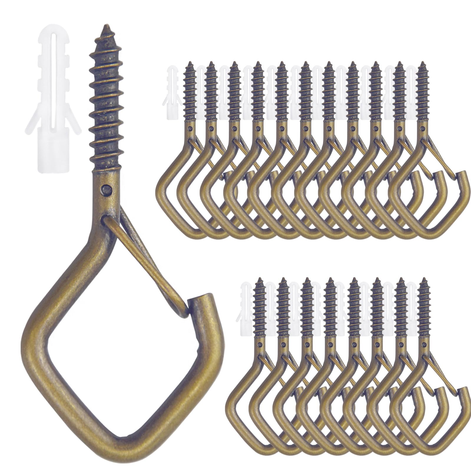 Sexoeie Eye Screw Hooks for Hanging Heavy Duty with Safety Buckle.Metal Ceiling Hooks for Hanging Plants,Cup,Wind Chime,Bird Feeders,String Lights at Indoor&Outdoor,2.36 Inches Bronze 20PCS