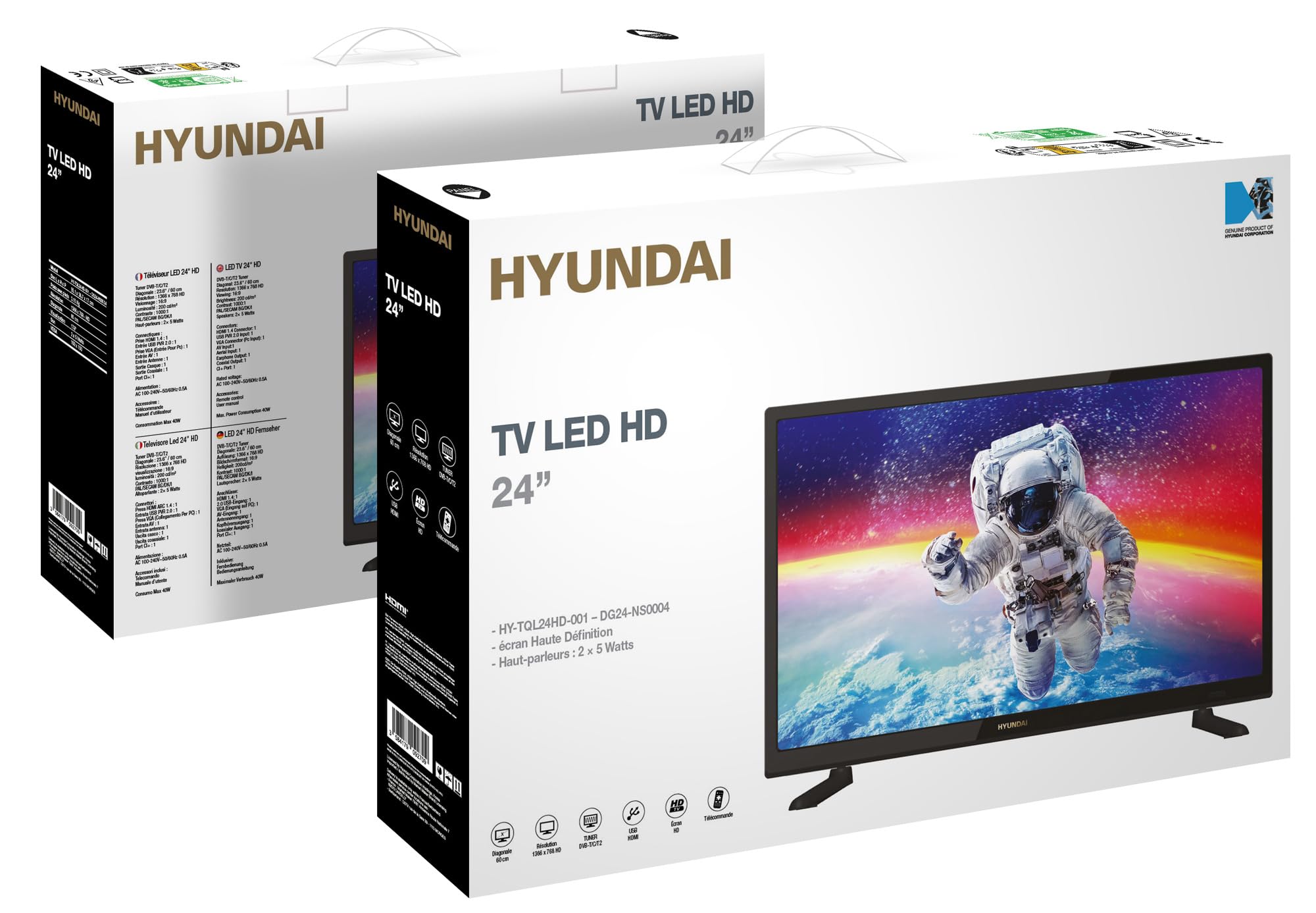HYUNDAI TV LED 24'' (60cm) 1366 x 768 HD USB 2.0 1*HDMI - Sortie Casque