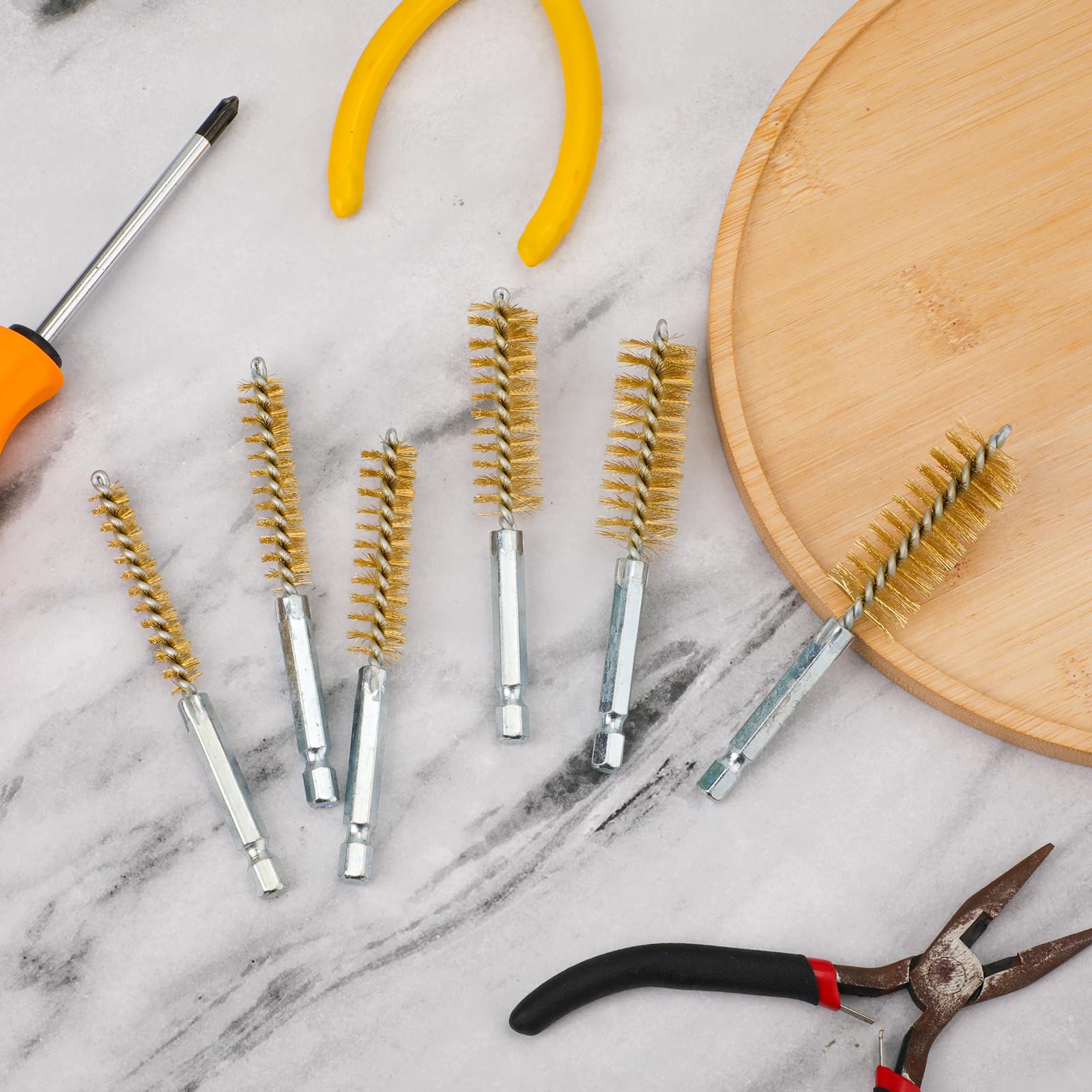 Spazzole Per Fori In Rame Con Gambo Esagonale | Set Da 6 Pezzi | Per Pulizia Tubi E Saldature