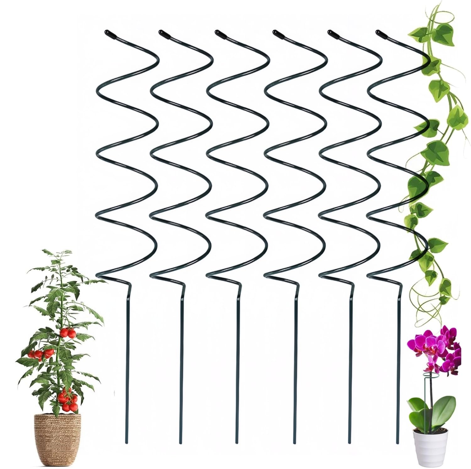 Tomato Twist Stake, Spiral Tomato Stakes, Tomatos Twist Stakes, Plant Supports Cages, Climbing Plant Stake Tower Plant Supports, Support Tools for The Garden (6Pcs Spiral)