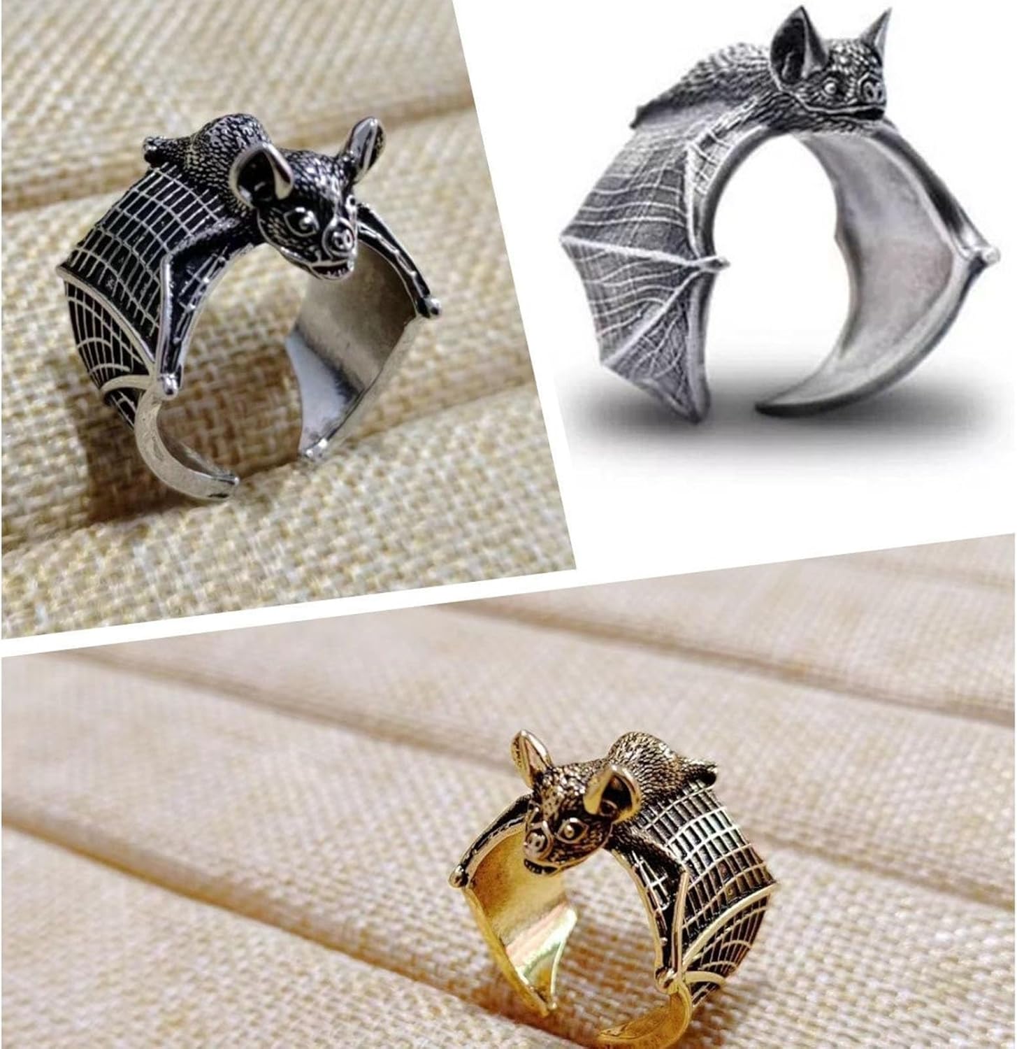3 Pcs Vintage Bat Rings Set Gothic Bat Ring Open Adjustable Black Punk Bat Wing Ring Stackable Knuckle Finger Ring Jewelry for Women Men - Image 4