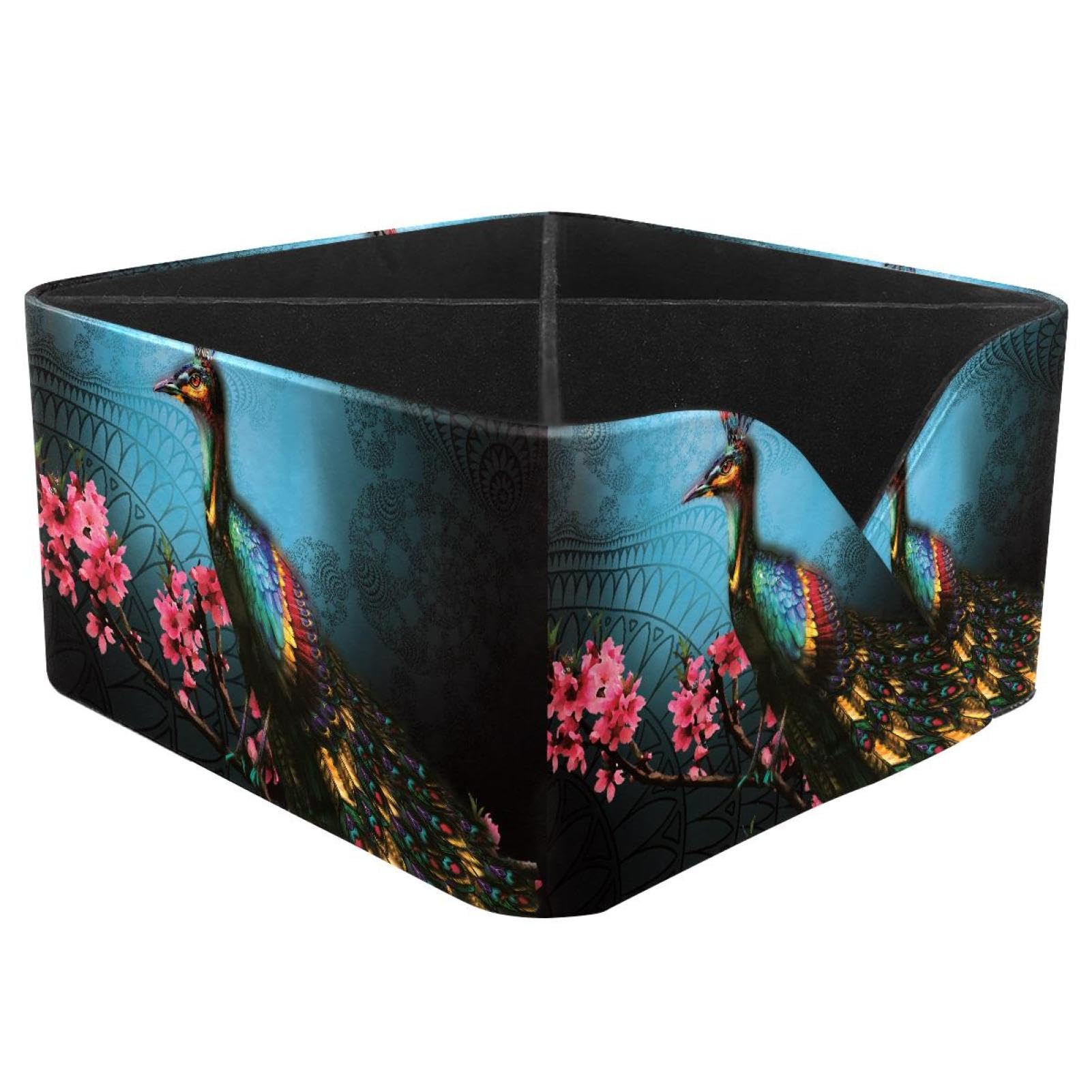 KengjuTesu Graceful Peacock Desktop Organizer Pen Holder, Rectangular Pencil Cup for Office, Study and Makeup Stations