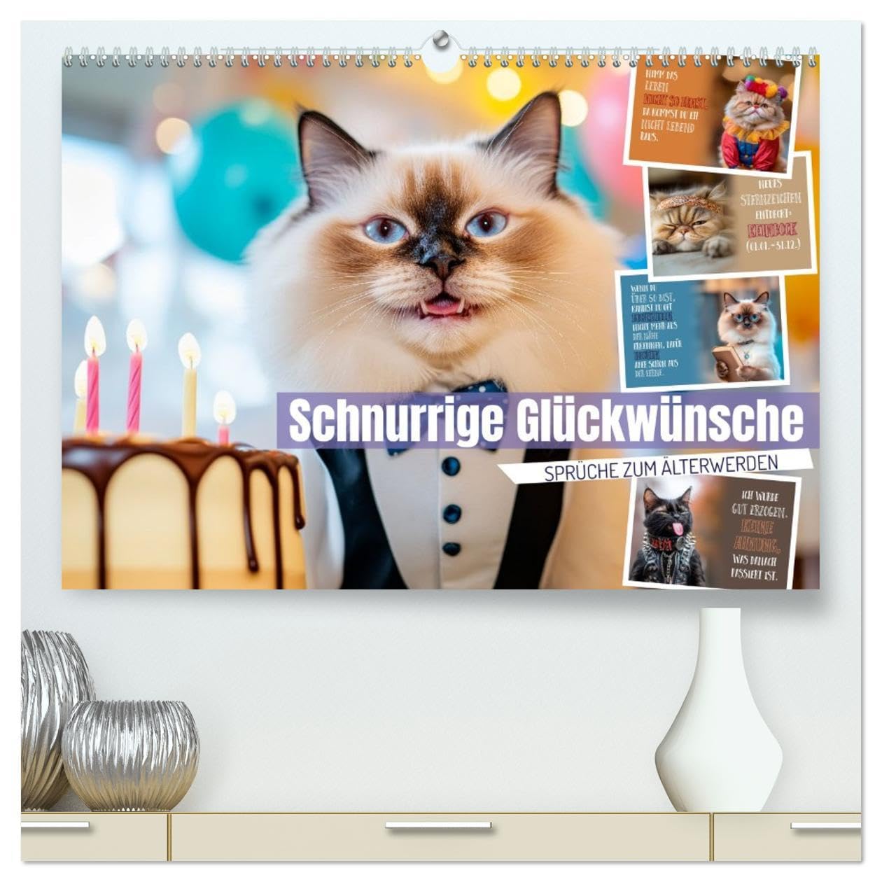 Schnurrige Glückwünsche - Sprüche zum Älterwerden (hochwertiger Premium Wandkalender 2026 DIN A2 quer), Kunstdruck in Hochglanz: Lächle, solange du noch Zähne hast (CALVENDO Spass)