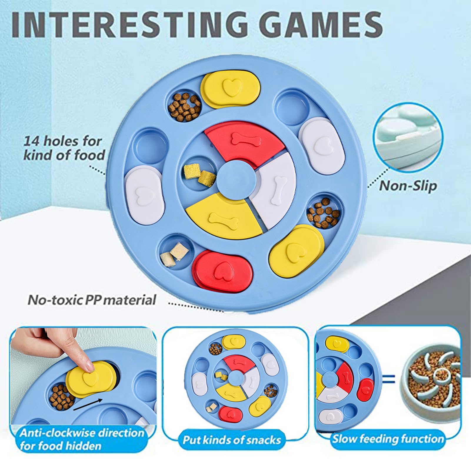 Elezenioc Dog Puzzle Slow Feeder Toy,Puppy Treat Dispenser Slow Feeder Bowl Whelp Toy,Dog Brain Games Dish with Non-Slip - Image 4