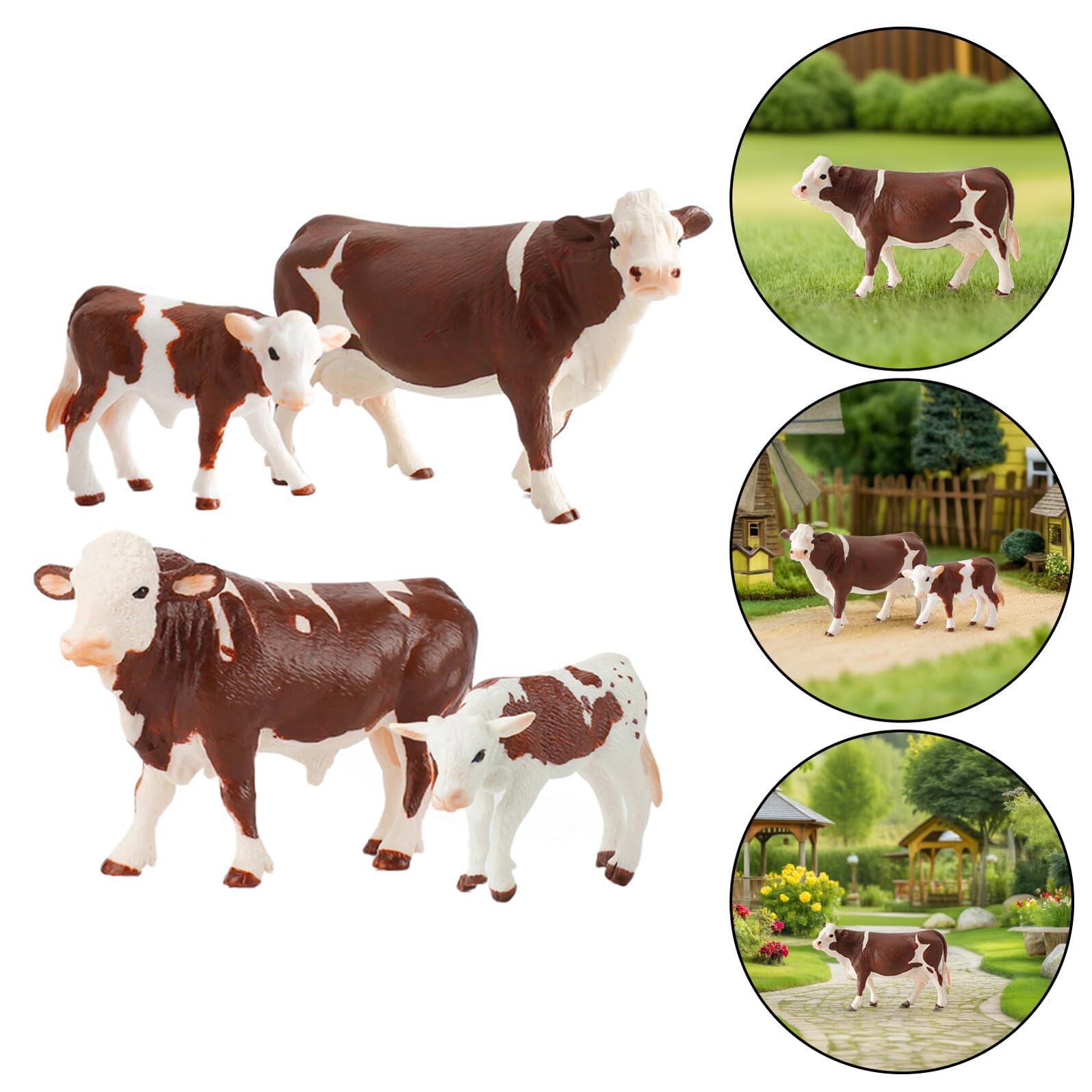 Set 4 Modelli Animali da Fattoria in Pvc, Giocattoli Educativi Mucche Simulazione, Stimolano Immaginazione e Competenze Cognitive per Ragazzo Ragazza
