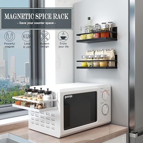 Miniatura 10 de Organizador magnético de especias de un solo nivel, estante de almacenamiento de especias para refrigerador, fácil de instalar, el lado del