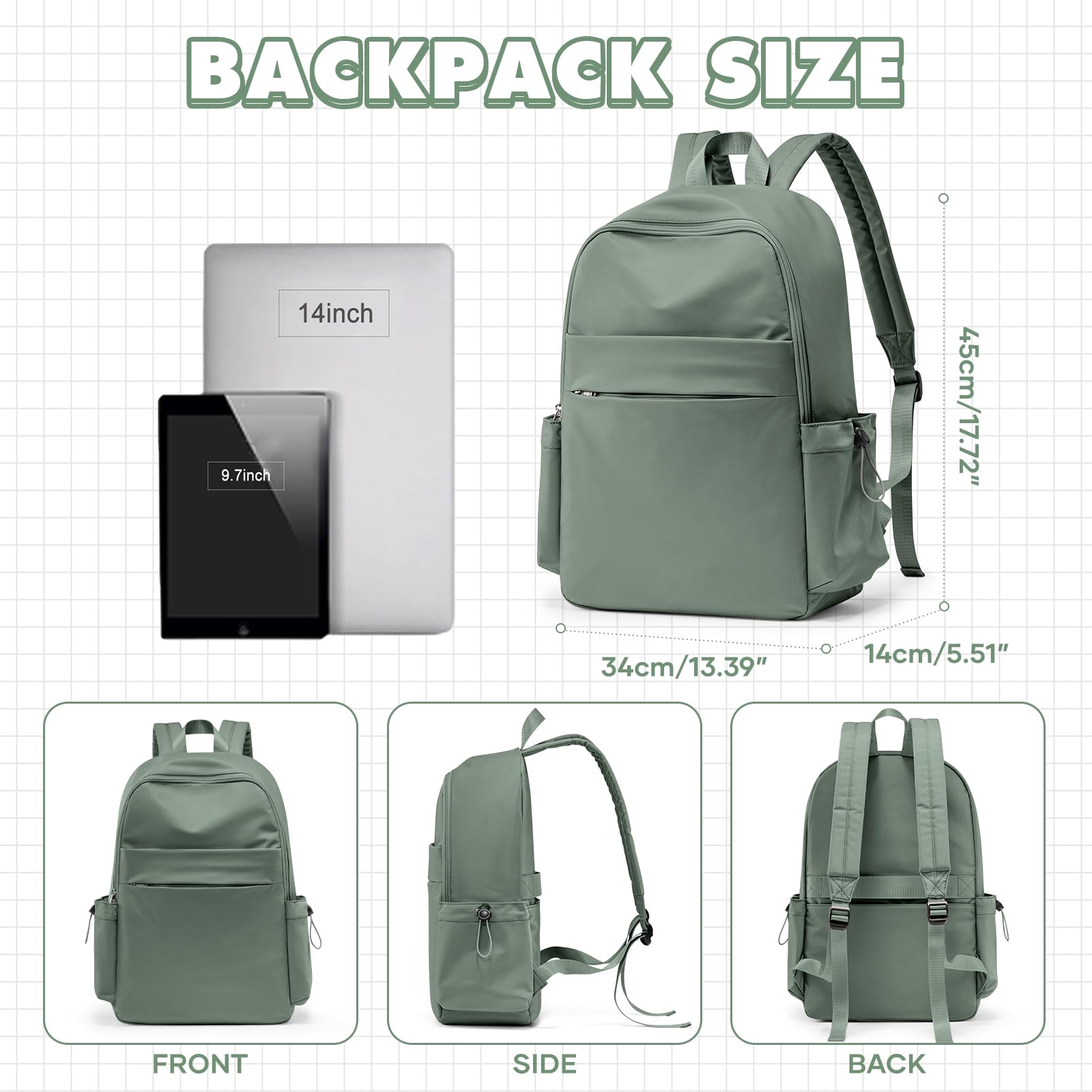 WEPLAN Zaini Scuola Superiore Ragazza Zaino Scuola Media Zaino Università Zainetto Cartella Casual Daypacks Borsa da Scuola Zaino Donna Scuola Viaggio Impermeabile Backpack Zaino porta PC 14 Pollici