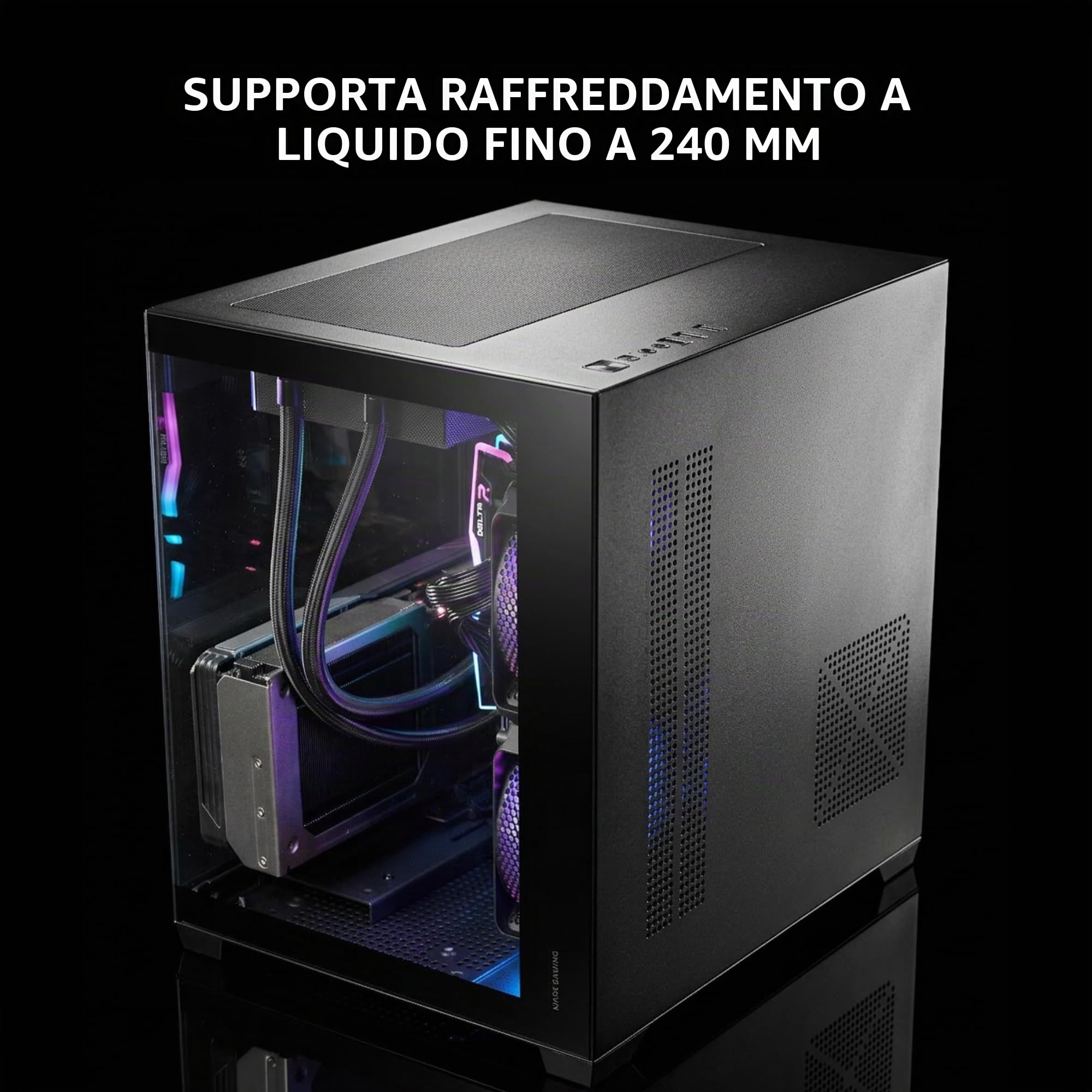 Mars Gaming MC-VIEW3, Case PC MicroATX, Vetro Temperato Panoramico, 3x Ventole ARGB 120mm, Doppia Camera, Supporto Raffreddamenti Liquidi fino a 240mm, Mini-tower Compatto con USB-C, Nero