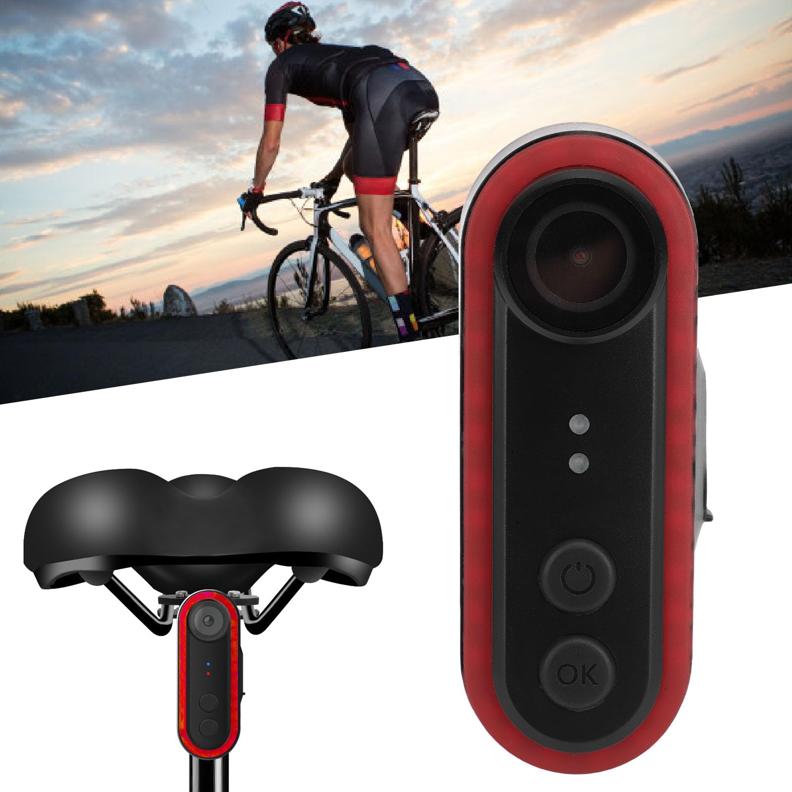 Bewinner Kamera Rowerowa z Ogonem światła, Sportowy Aparat Akcji 1080p, App Control Outdoor Cycling Oll -View z Mocowaniem, odporność na wodę IPX6, Kąt Szerokości 150 ° (32GB)