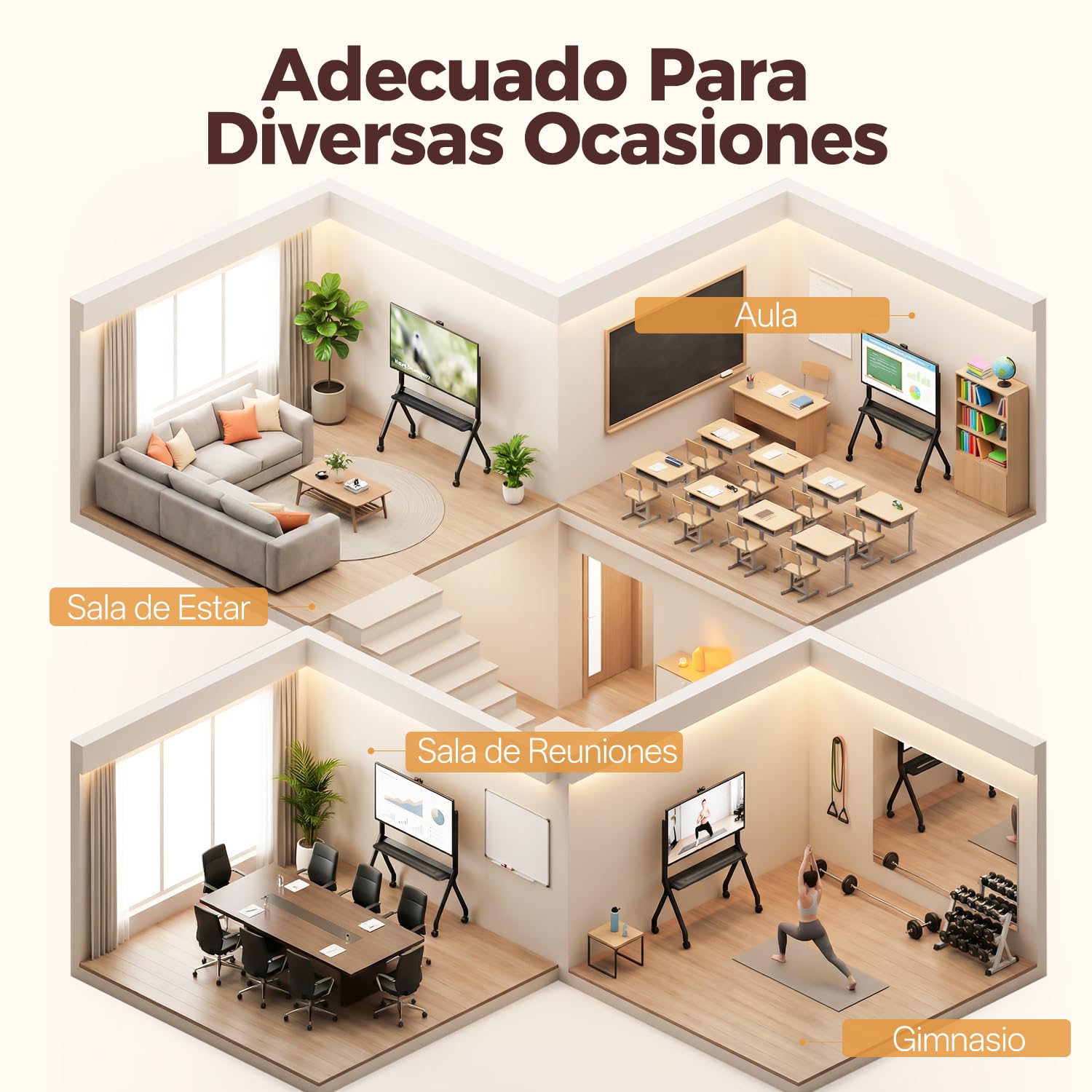 JAV Soporte para Pizarra Inteligente de 47”-65” con Rueda de Bloqueo de 360 para la Oficina o el Aula Moderna