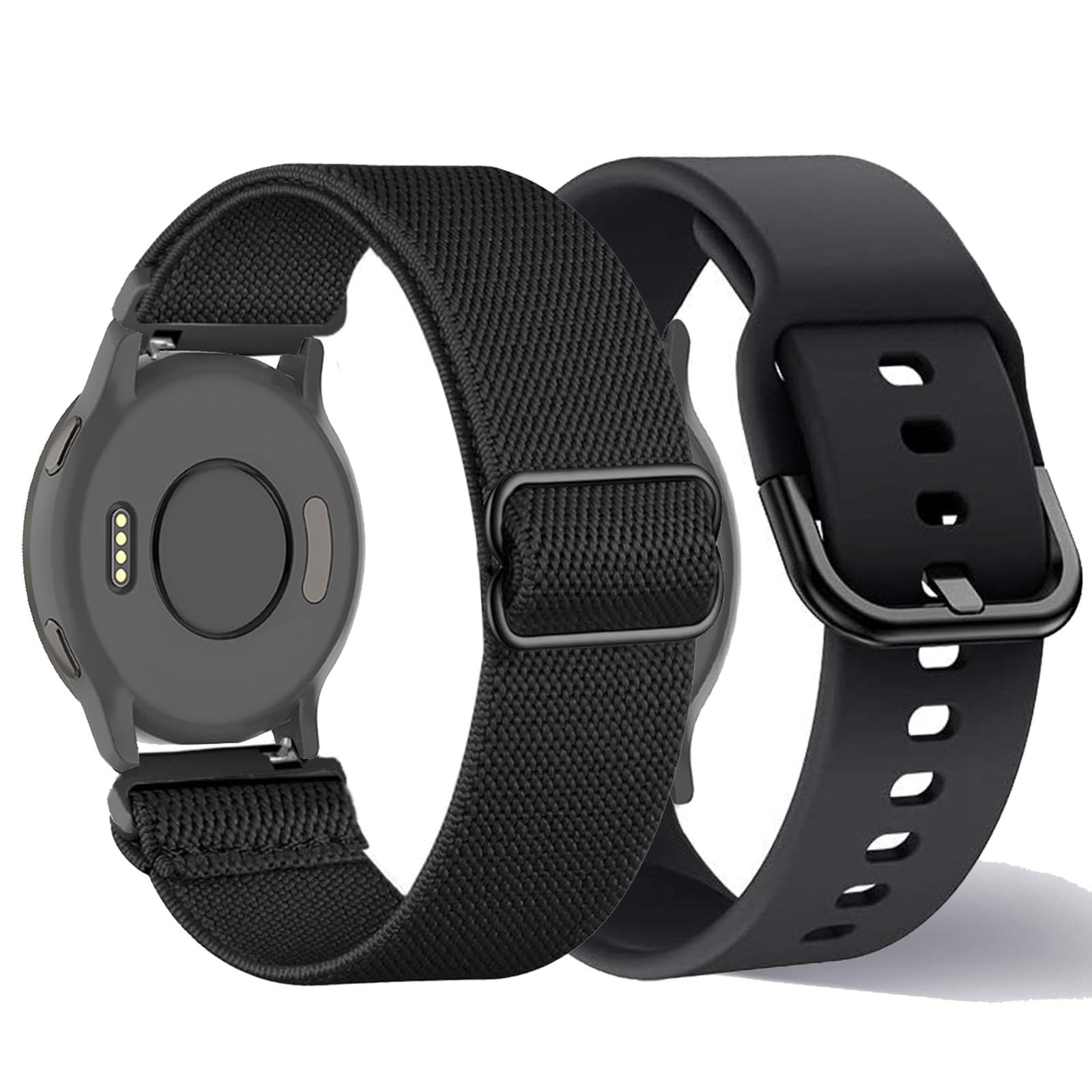 TUCOMO 2 Pack Stretchy Nylon & Silicone Watch Bands Compatible with Garmin Venu 2S/Venu 3S/Vivoactive 4S/Vivomove 3S