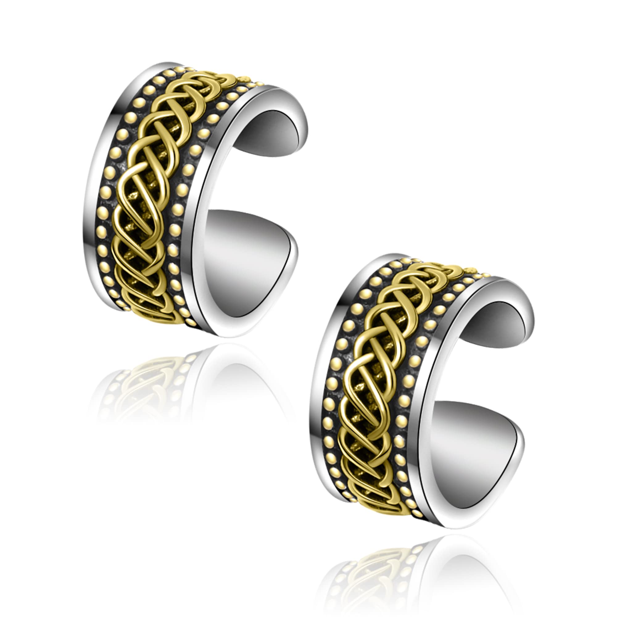 CHIC &amp; ARTSY 925 Sterling Silver Ear Cuffs for Women, Non Piercing Clip On Cartilage Cuffs, Adjustable Fake Conch &amp; Helix Earrings, Gold Plated &amp; Oxidized Various Styles