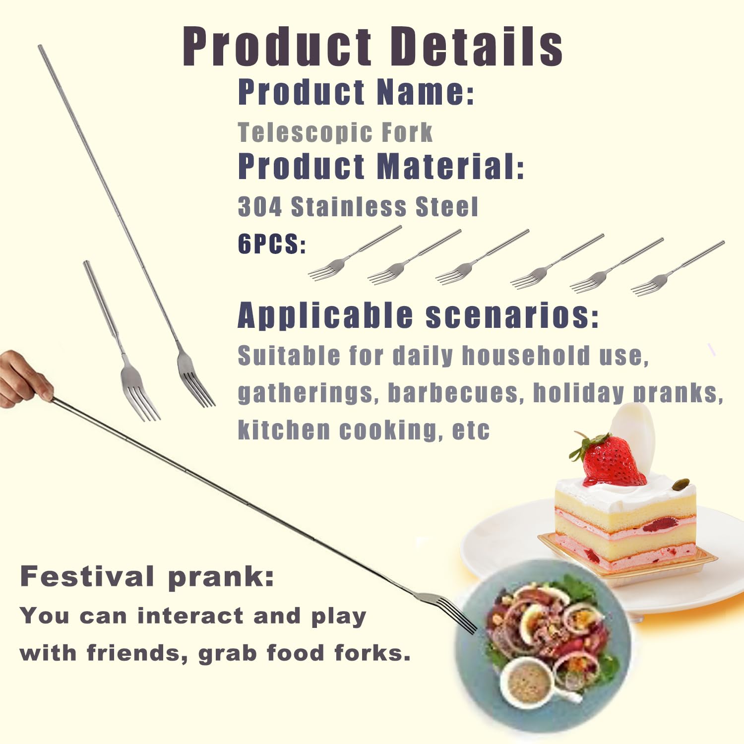 3 Pcs Extendable Forks, BBQ Telescopic Forks Stainless Steel 8.7-25.4Inch Long Handle Fork Barbecue Cutlery Telescopic Toasting Dinner Fruit Dessert pranks for adults gag gifts (3) — Amazon image 6