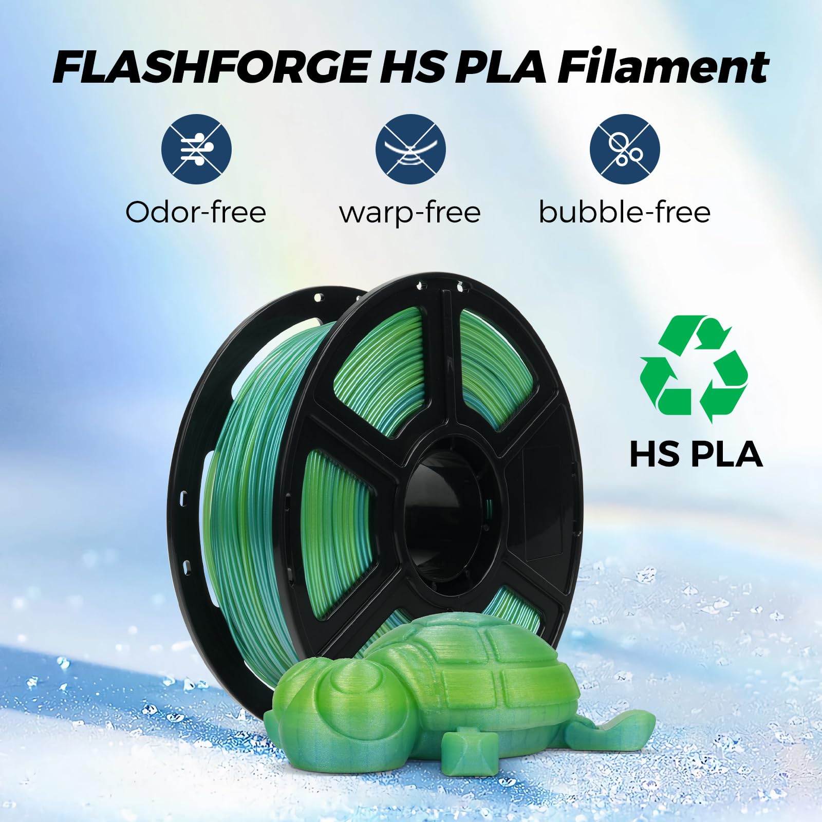 FLASHFORGE Filamento PLA ad alta velocità 1,75 mm, 500 mm/s di stampa ad alta velocità, filamento per stampante 3D rapida resistente e ad alto flusso, 1 kg (multicolore sfumato, giallo e verde)