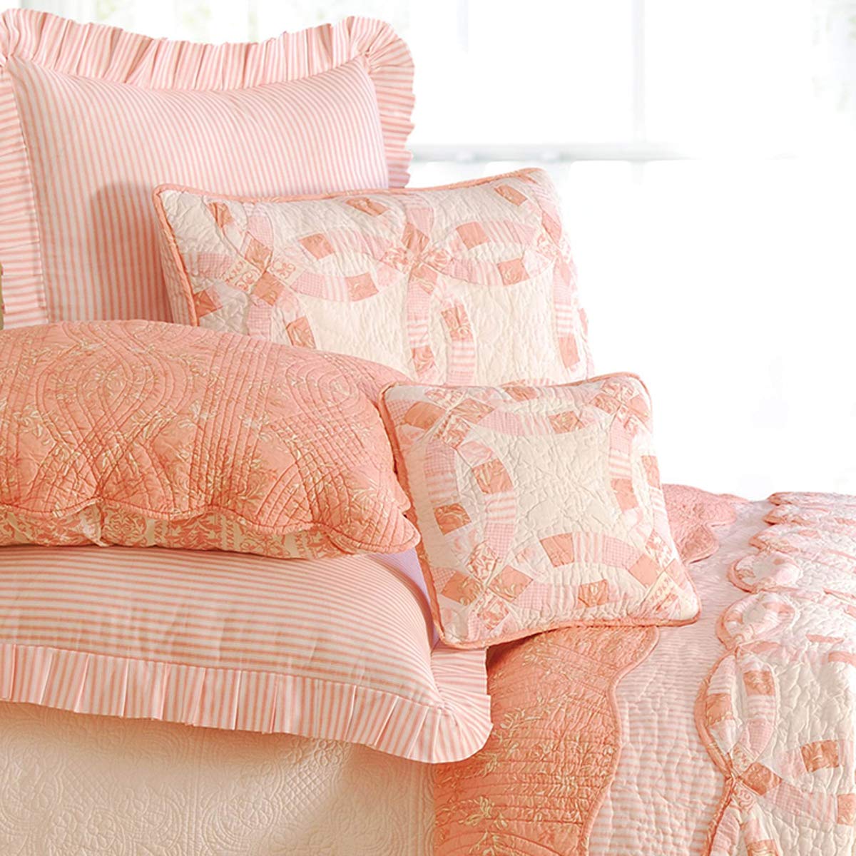 C&F Home Colonial Williamsburg Wedding Ring Rose Full/Queen Quilt 100% Cotton Lightweight Machine Washable Reversible Bedspread Coverlet Full/Queen Pink