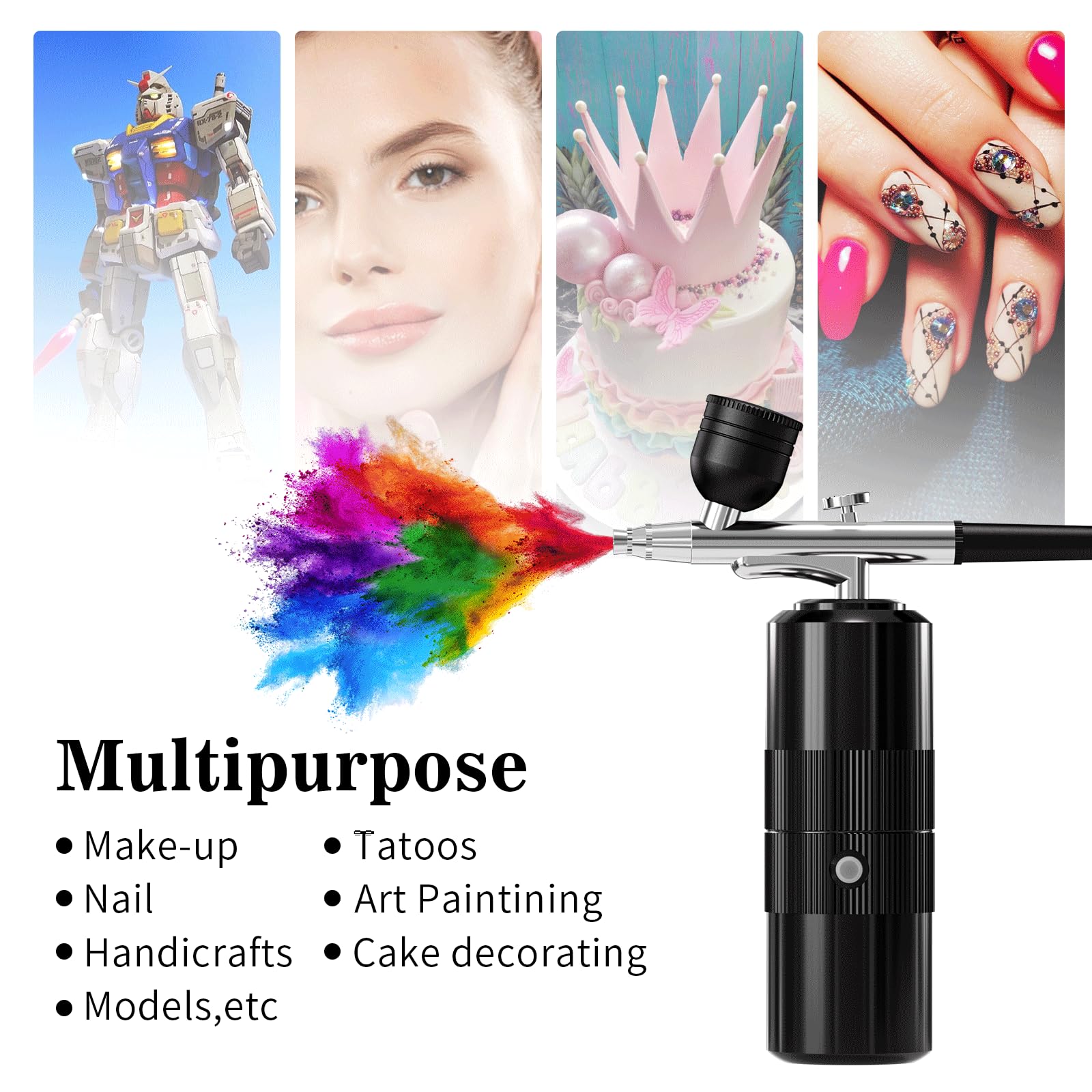 Airbrush-Set mit Kompressor, tragbares Airbrush-Set, 48 PSI, Hochdruck-Luftbürsten-Set, kabellos, wiederaufladbar, mit 0,3 mm Düse und Reinigungsbürste für Malerei, Nagelkunst, Make-up (schwarz)