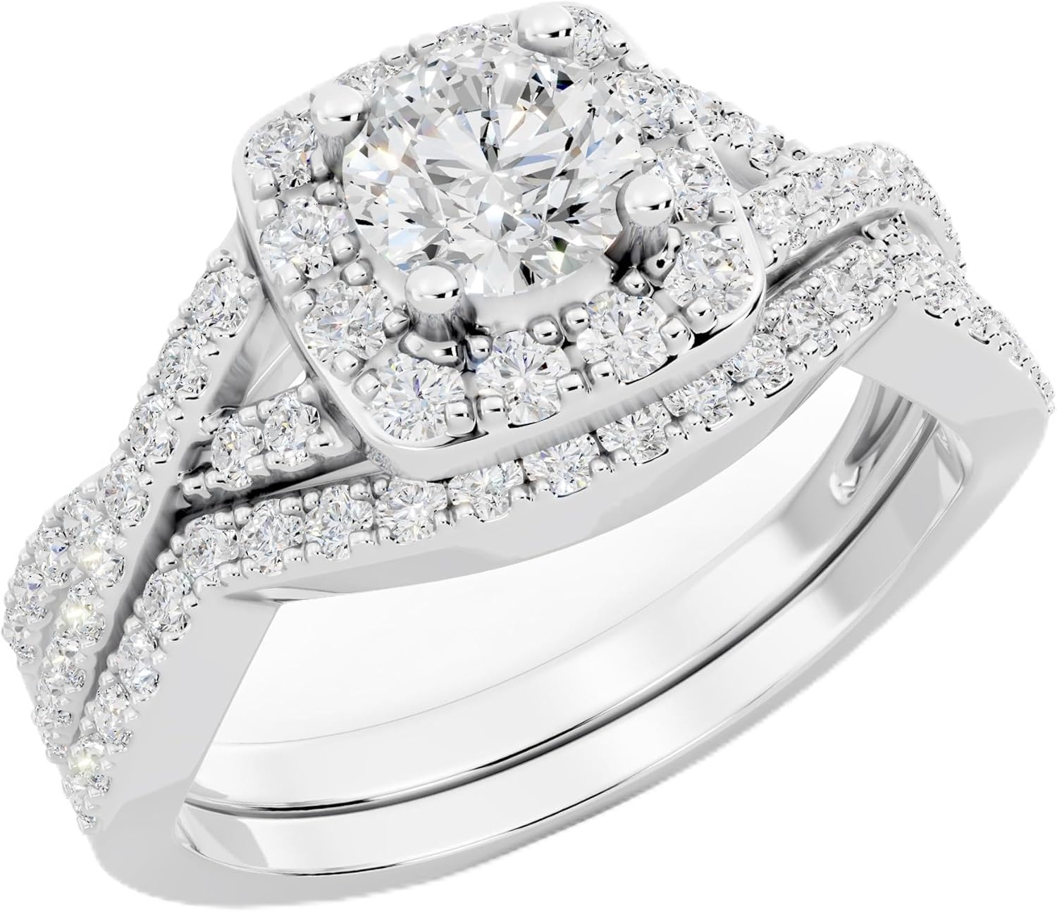 Dazzlingrock Collection 1.80 Ctw Round Cubic Zirconia Halo Crisscross Shank Ring Set (5mm Center Stone) in Real Solid Gold