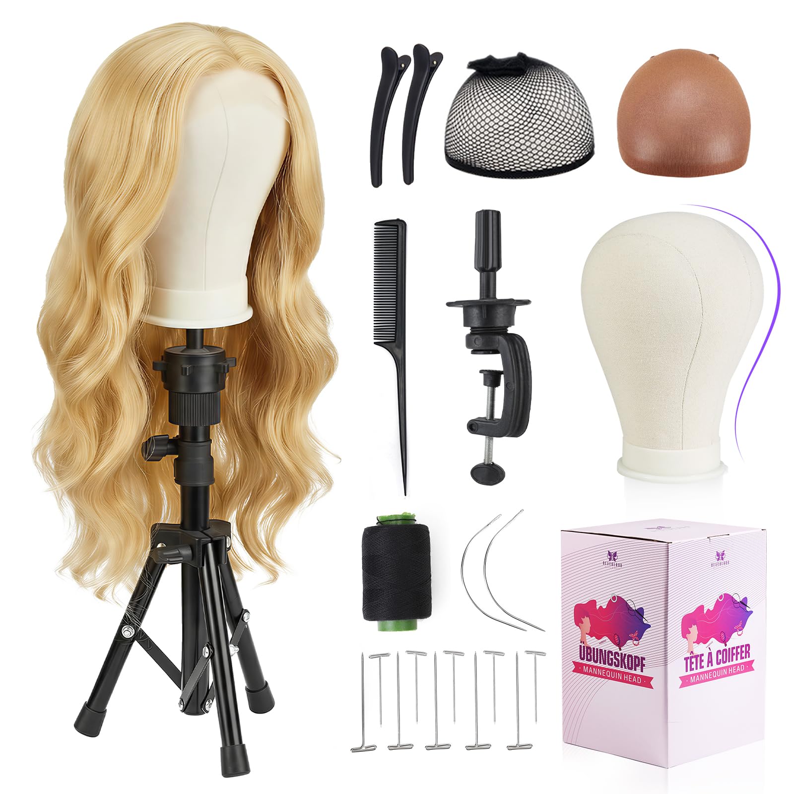 Soporte para cabeza de peluca Neverland de 23 pulgadas y trípode de maniquí para lona