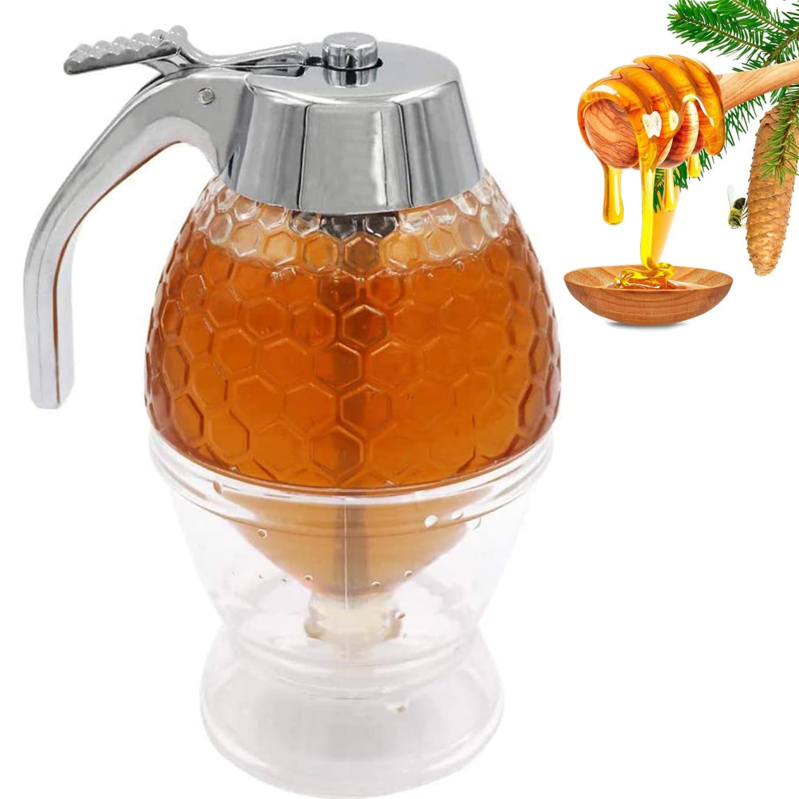 Syrup Container, Honey Syrup Pot, Honey Container, Syrup Honey Dispenser, Maple Syrup Dispenser with Stand, Storage Stand, for Serving Honey and Syrup, No Drip, Moderate Flow (200ml)