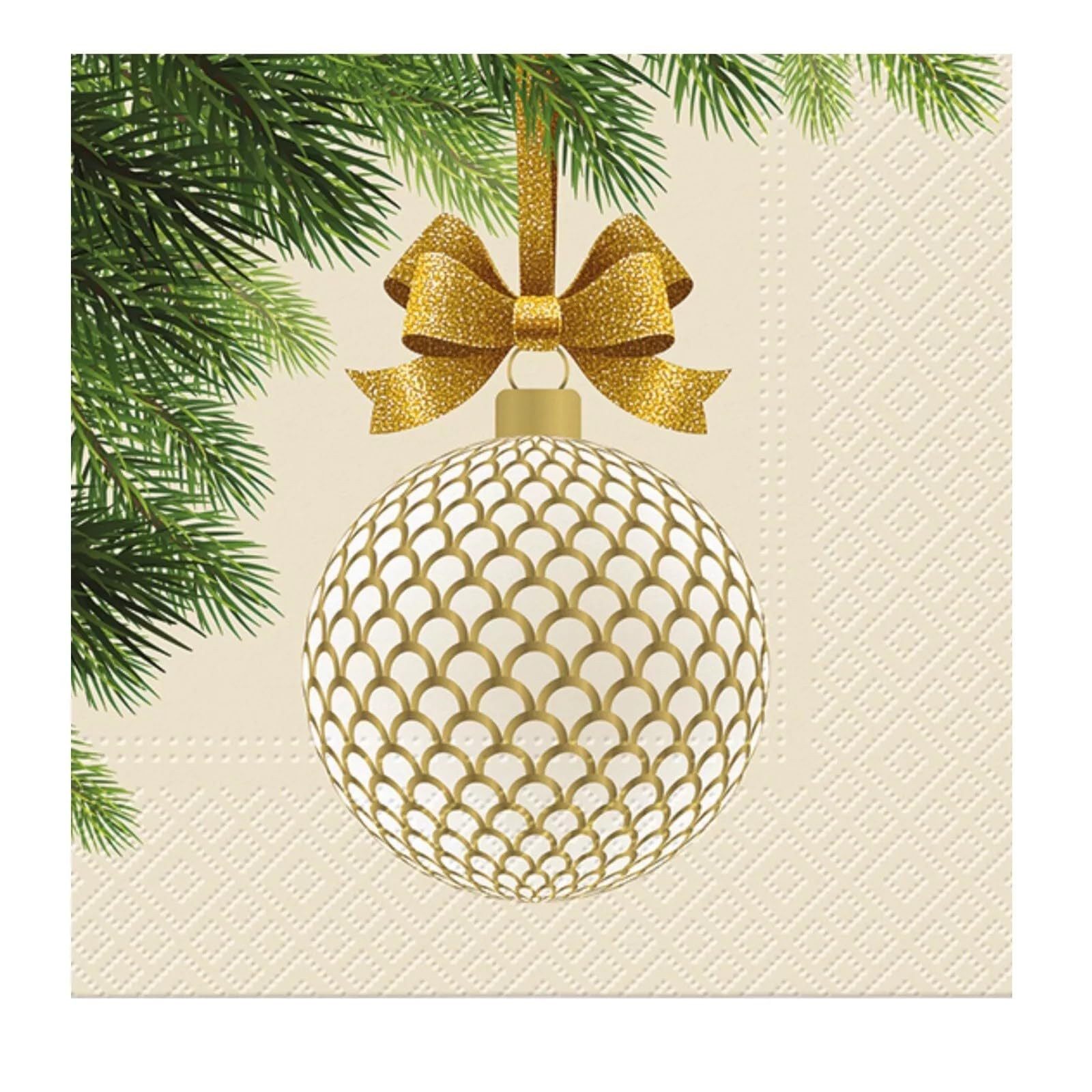 Christmas Decoupage Napkins, Paper Napkin Gold Holiday Ornament Pack/20
