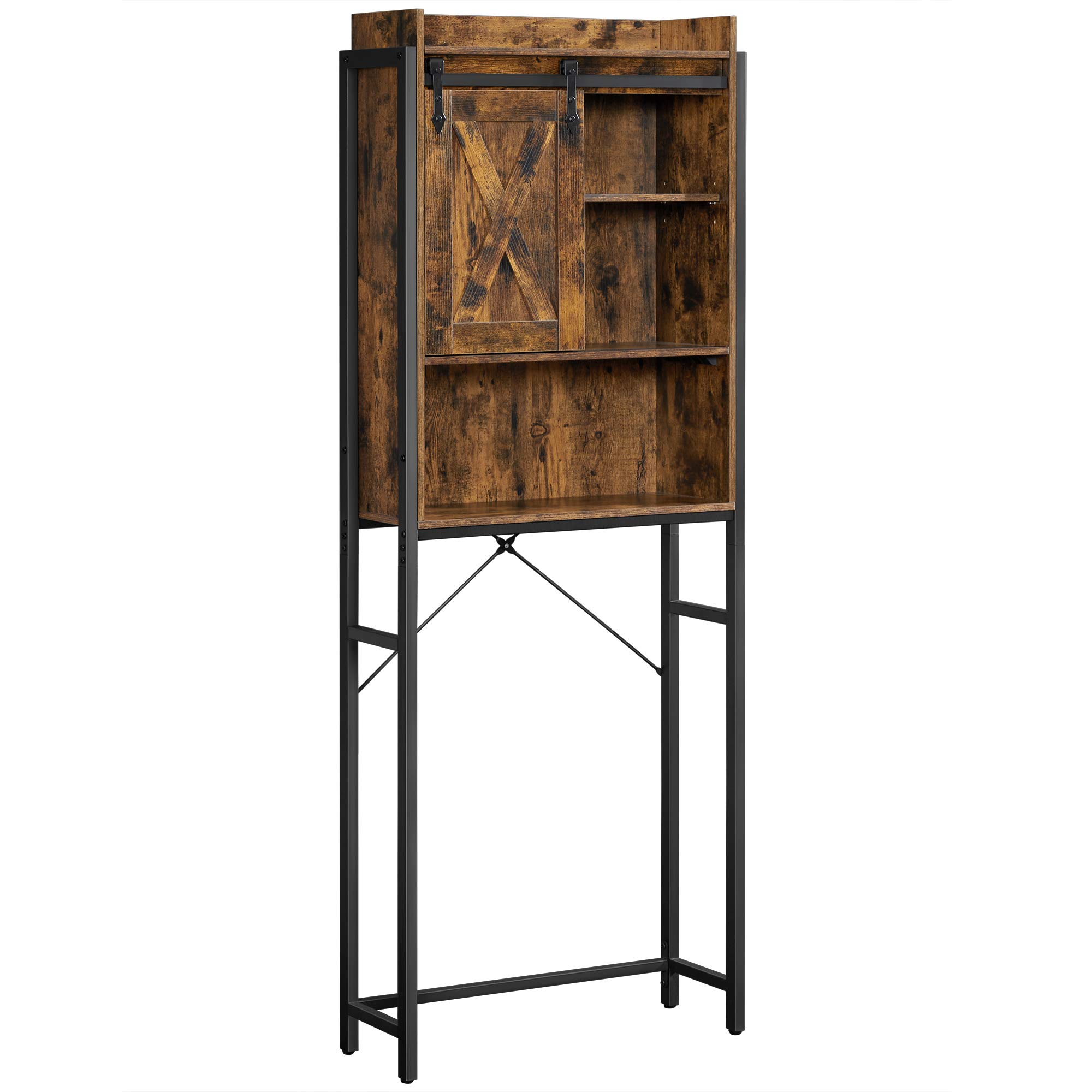 VASAGLE Mensola per WC, mobile portaoggetti per lavatrice, armadio, telaio in acciaio, stabile, montaggio semplice, stile industriale, 64 x 23,5 x 170 cm, marrone rustico e nero BTS003B01