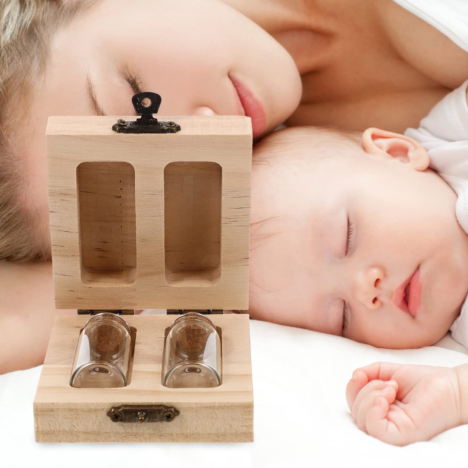 Healvian Caja de Recuerdo de Cordón Umbilical Botella de Almacenamiento de Cordón Umbilical Caja de Recolección de Cabello Fetal Caja de Almacenamiento de Recuerdo con 2 Botellas
