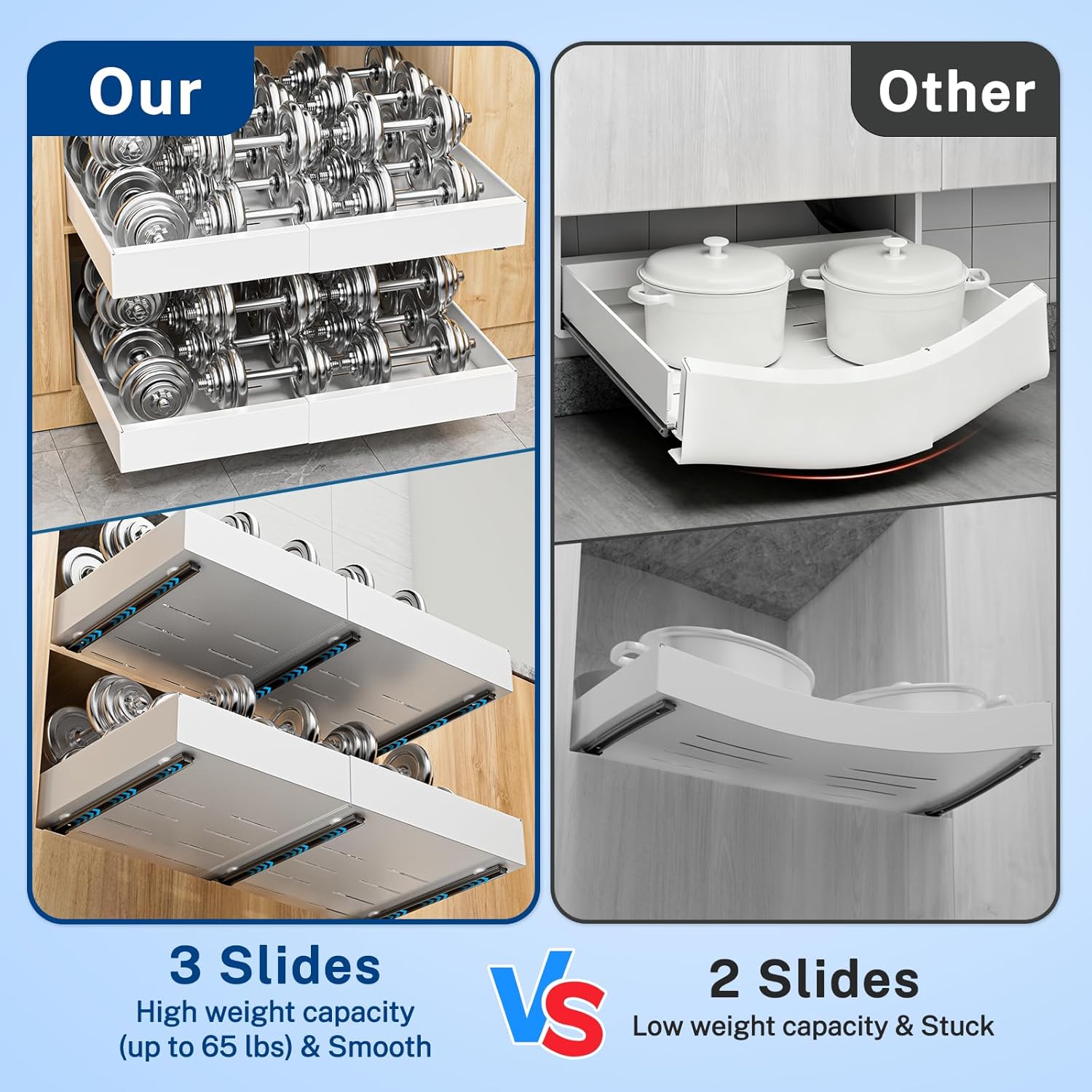 2 Pack Pull Out Cabinet Organizer Expandable Width(12.2"-20.47") & 21"Deep, Insputer No Drill Adhesive Slide Out Drawers with Upgrade 3 Slide Rails, Magnetic Panel, Roll Out Shelf for Kitchen, Pantry