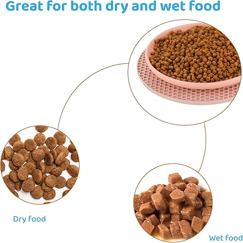 Miniatura 10 de Dorakitten Cuencos de cerámica para gatos, paquete de 3 platos de alimentación sin estrés, tapetes antideslizantes, plato ancho poco profundo para