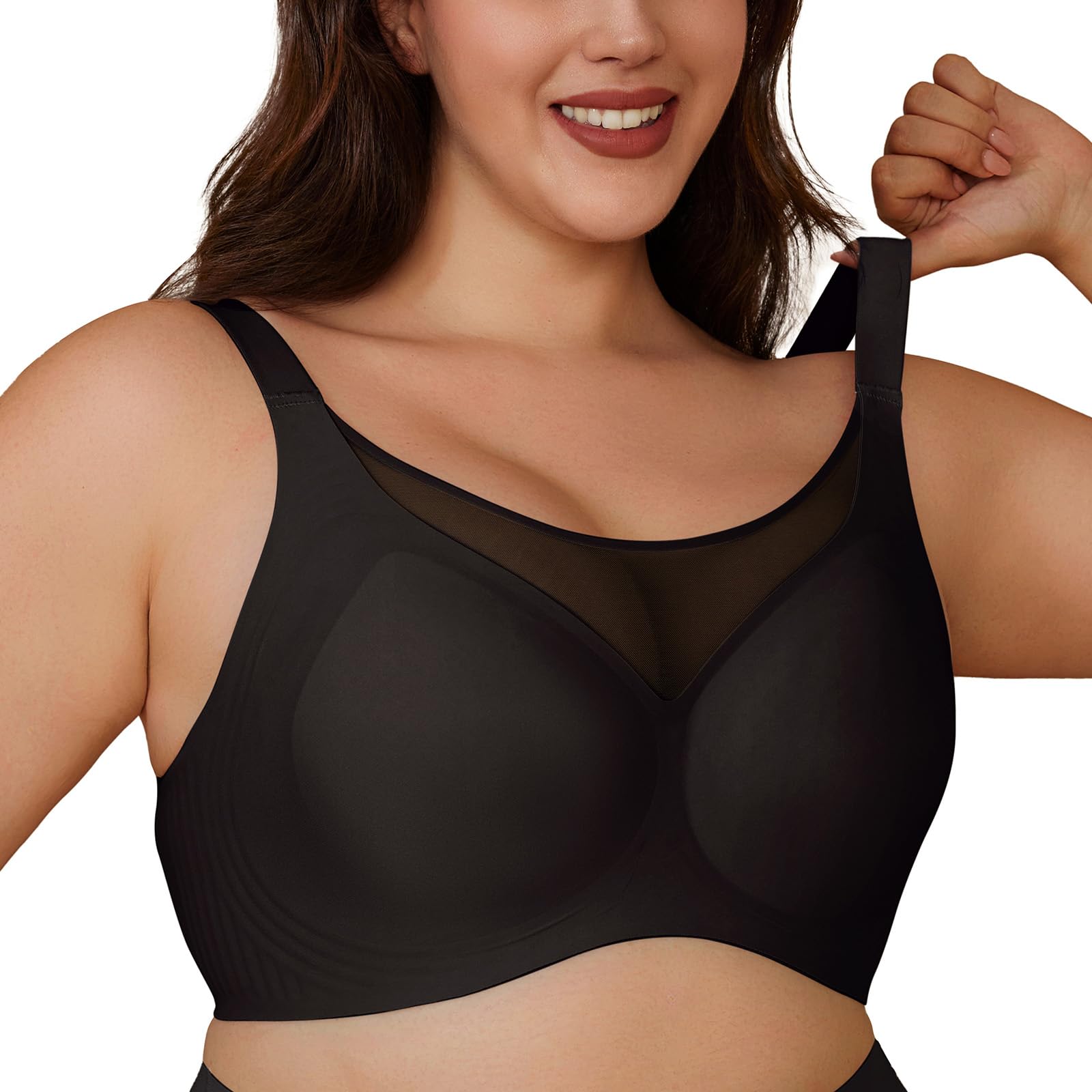 Bra for Women Deep V Wireless Smooth Seamless Plus Size Bra - Push Up No Underwire Full Comfort