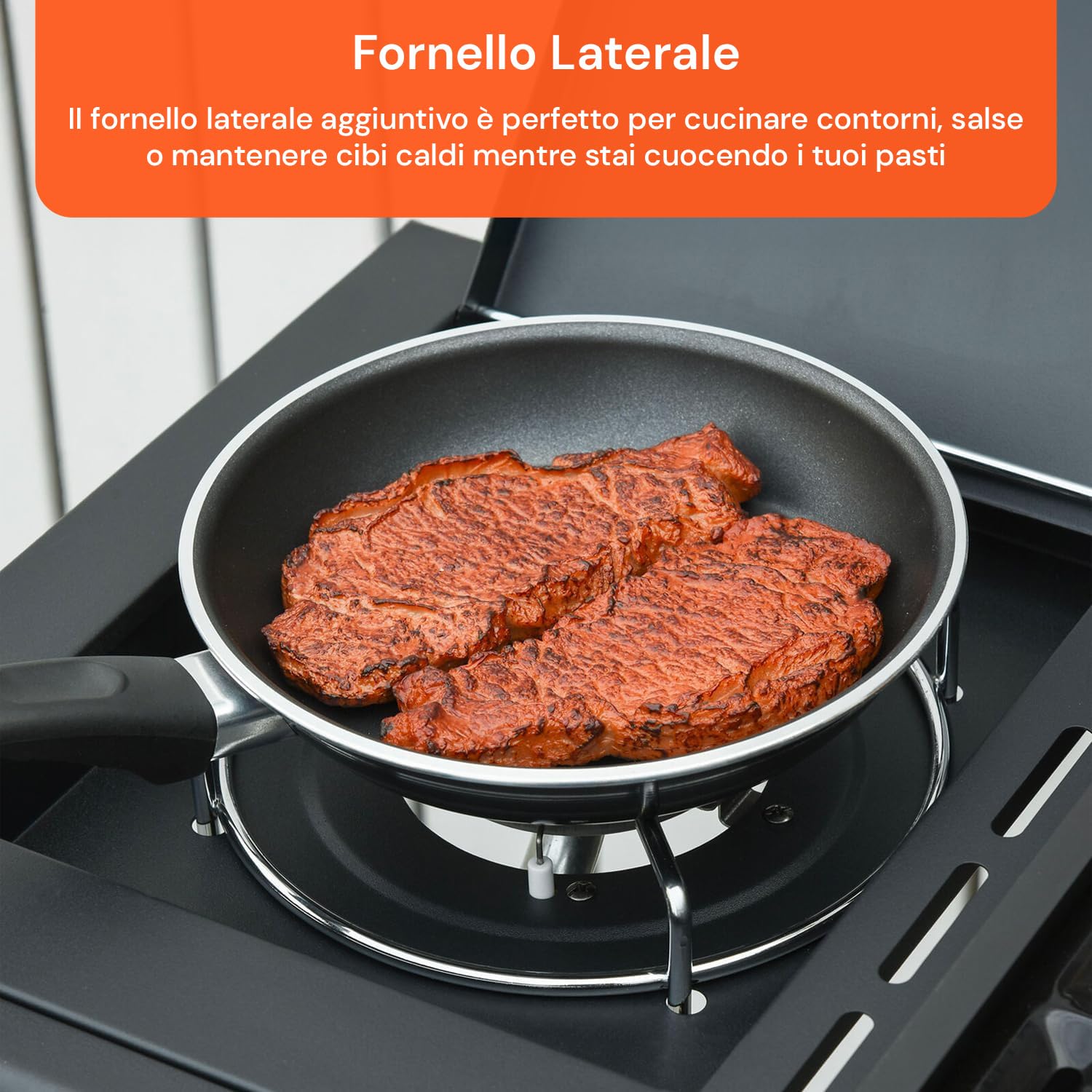 Avilia Barbecue a Gas GPL 3 Fuochi Fornello Laterale Griglia Acciaio Piastra Ghisa BBQ Termometro