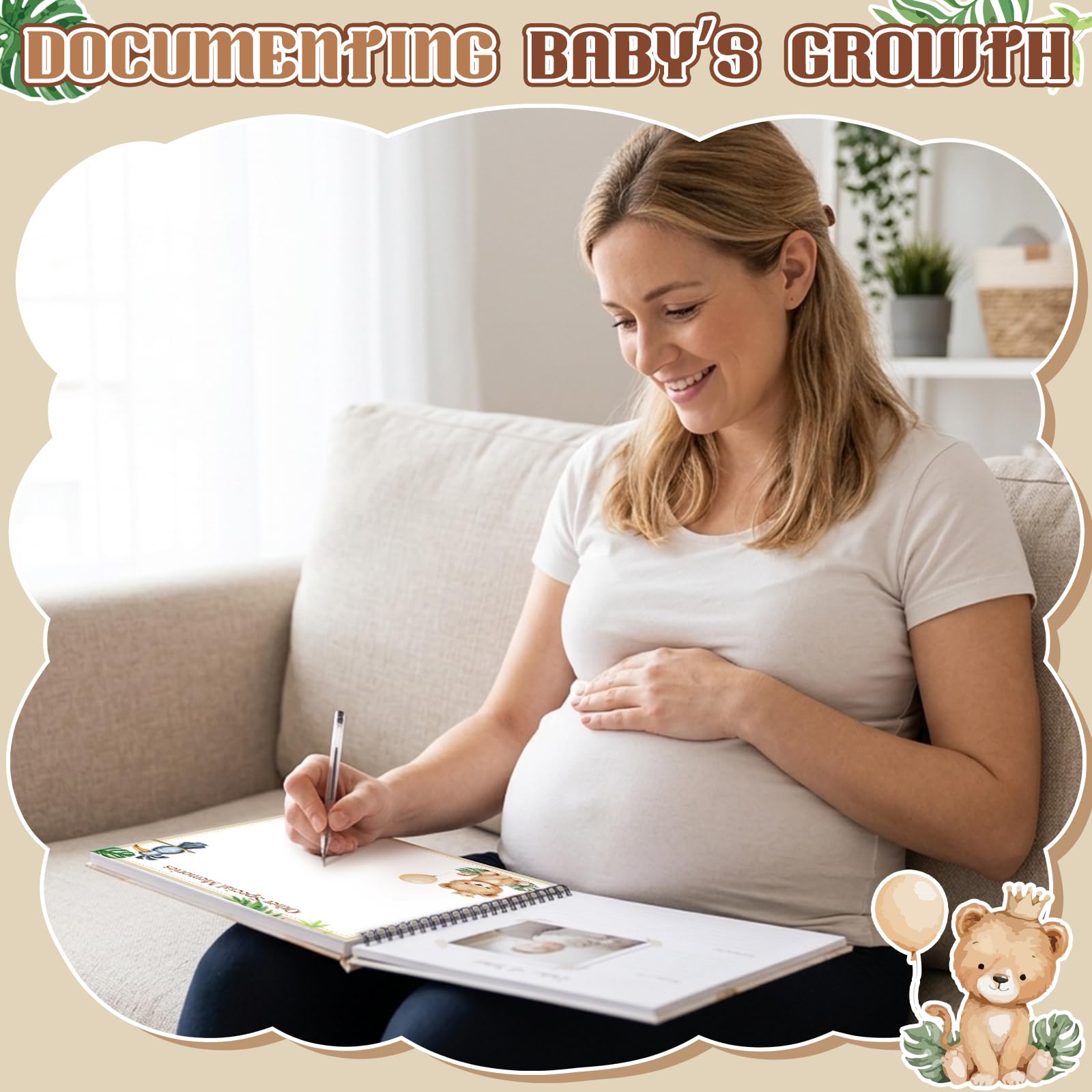 Motiskyy 32-seitiges Baby-Erinnerungsbuch mit 8 Taschen, Woodland the Story of You, Babybuch für einen Meilenstein-Scrapbook zum Aufzeichnen von der Geburt bis zum Alter von 1 Jahr