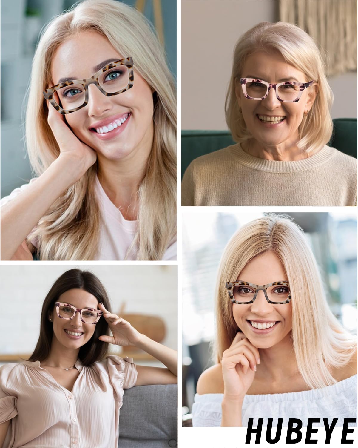 Hubeye Reading Glasses for Women Oprah Style Blue Light Blocking Oversized Square Spring Hinge Computer Readers (Pink+Gray, 0.00) - Image 2