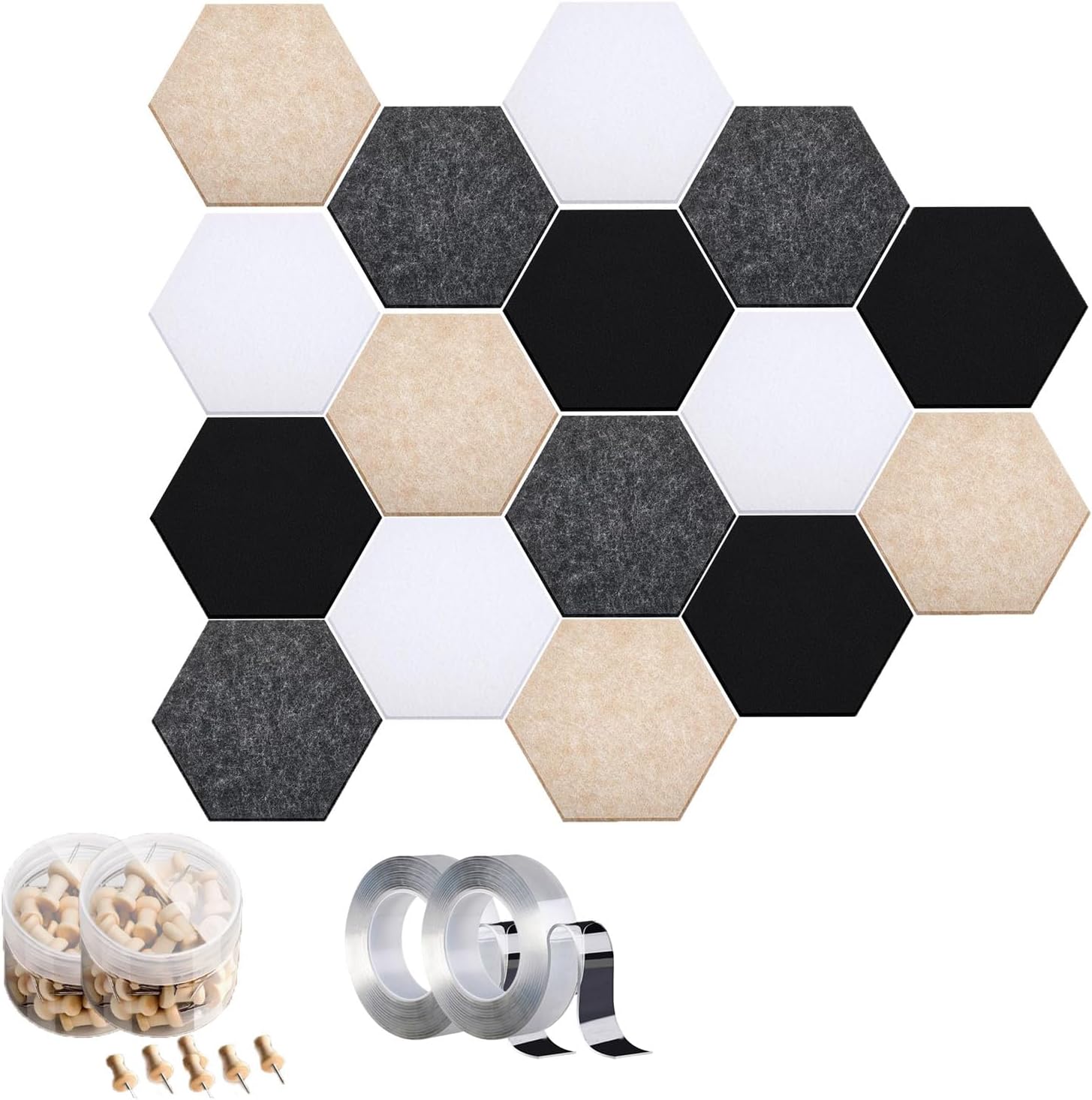 Hexagon Cork Board Tiles 8/16 Pack, Decorative Modular Cork Wall Panels, DIY Bulletin Board Set for Home Office Classrooms and Craft Displays (16 Pack Style-A, 6.7 x 5.9 in)
